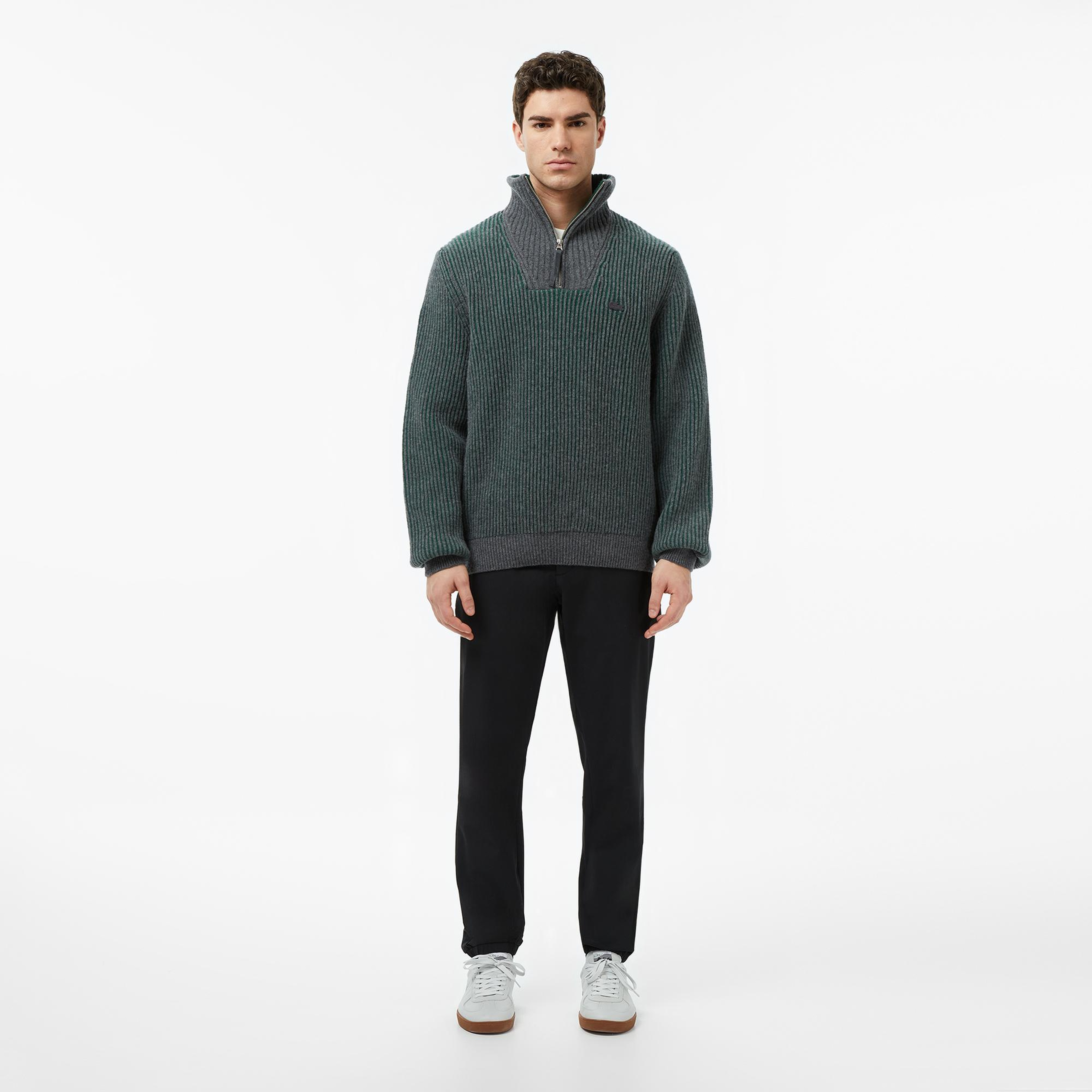 Lacoste Erkek Classic Fit Polo Yaka Gri Kazak