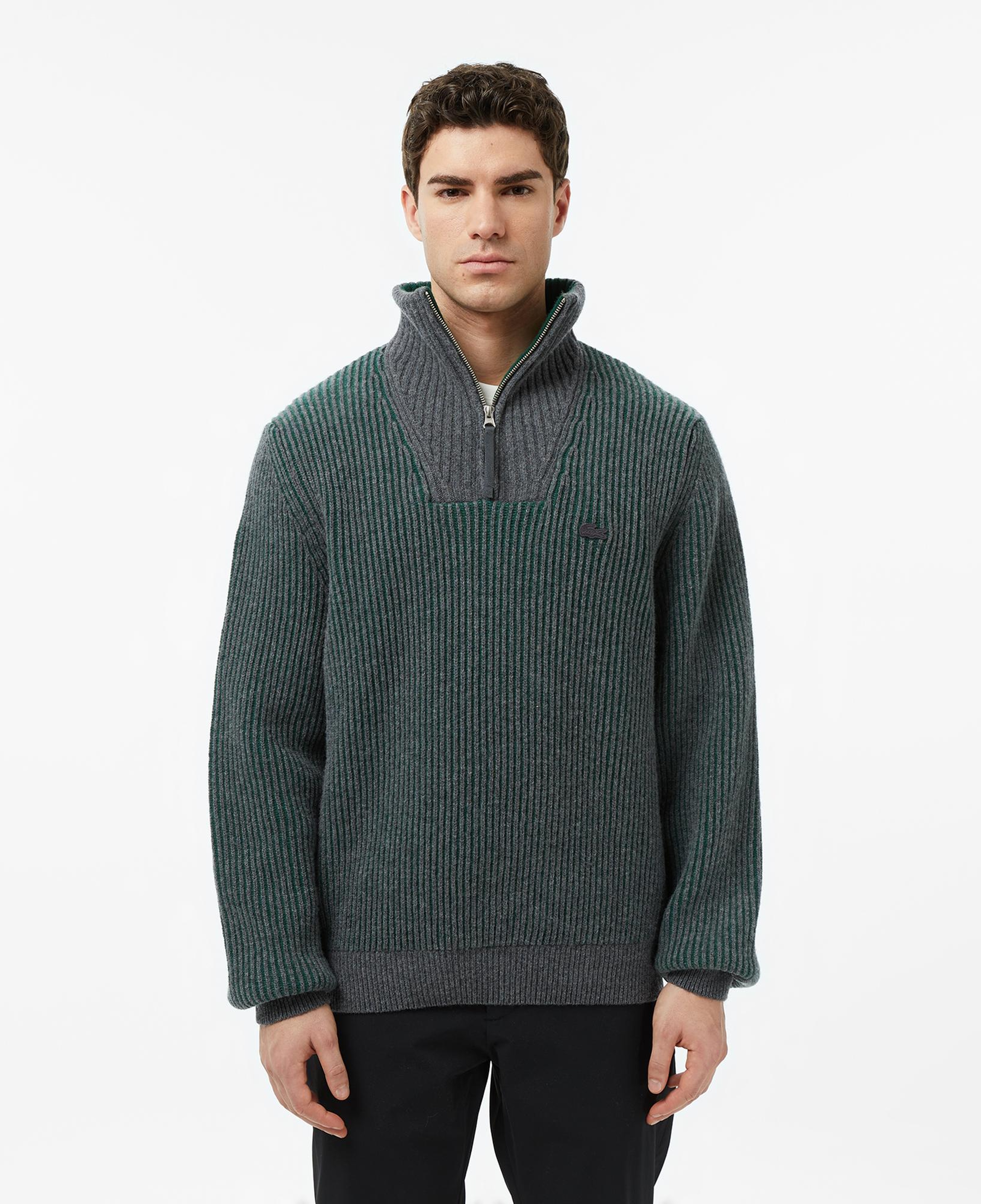 Lacoste Erkek Classic Fit Polo Yaka Gri Kazak