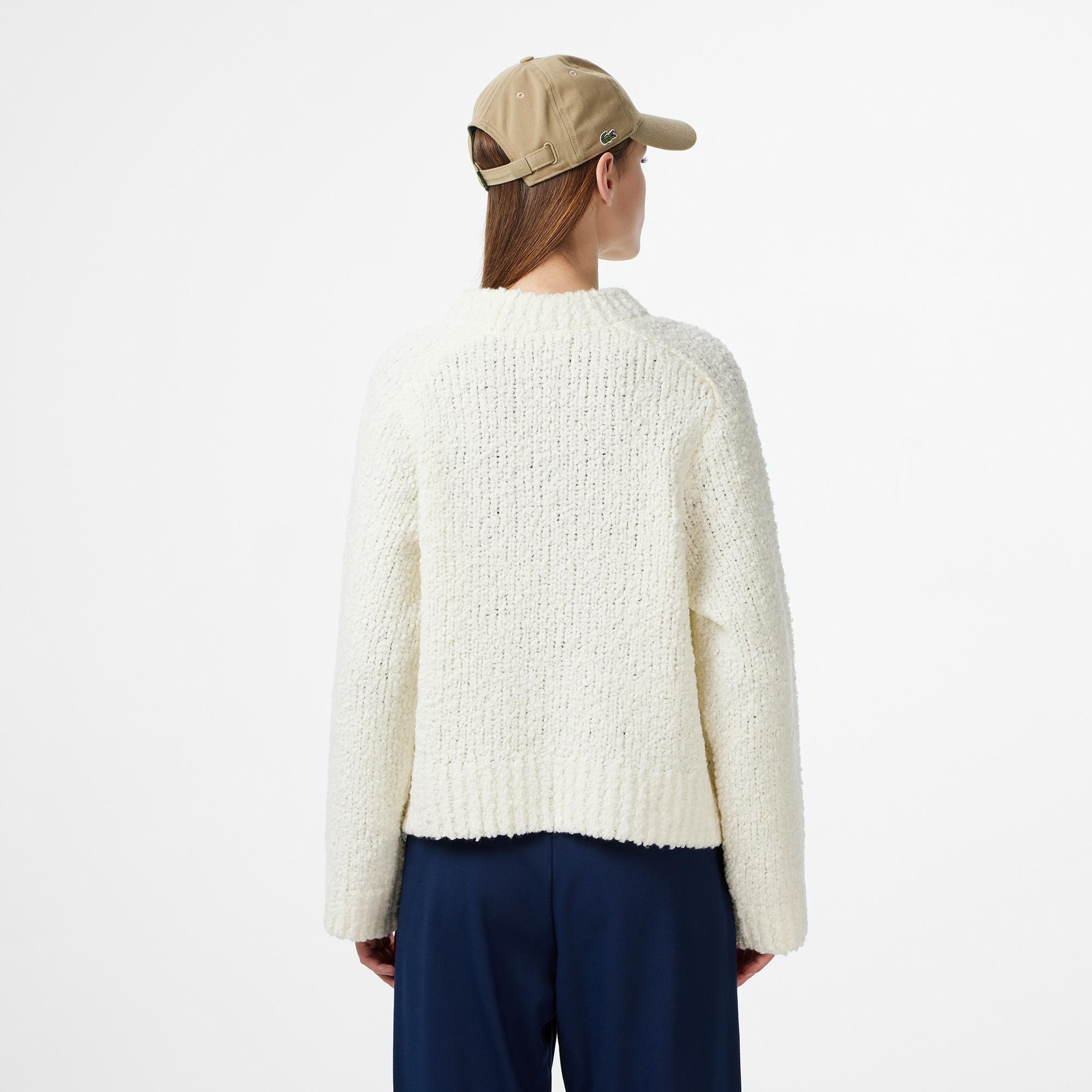 Lacoste Kadın Classic Fit Bisiklet Yaka Yün Krem Kazak