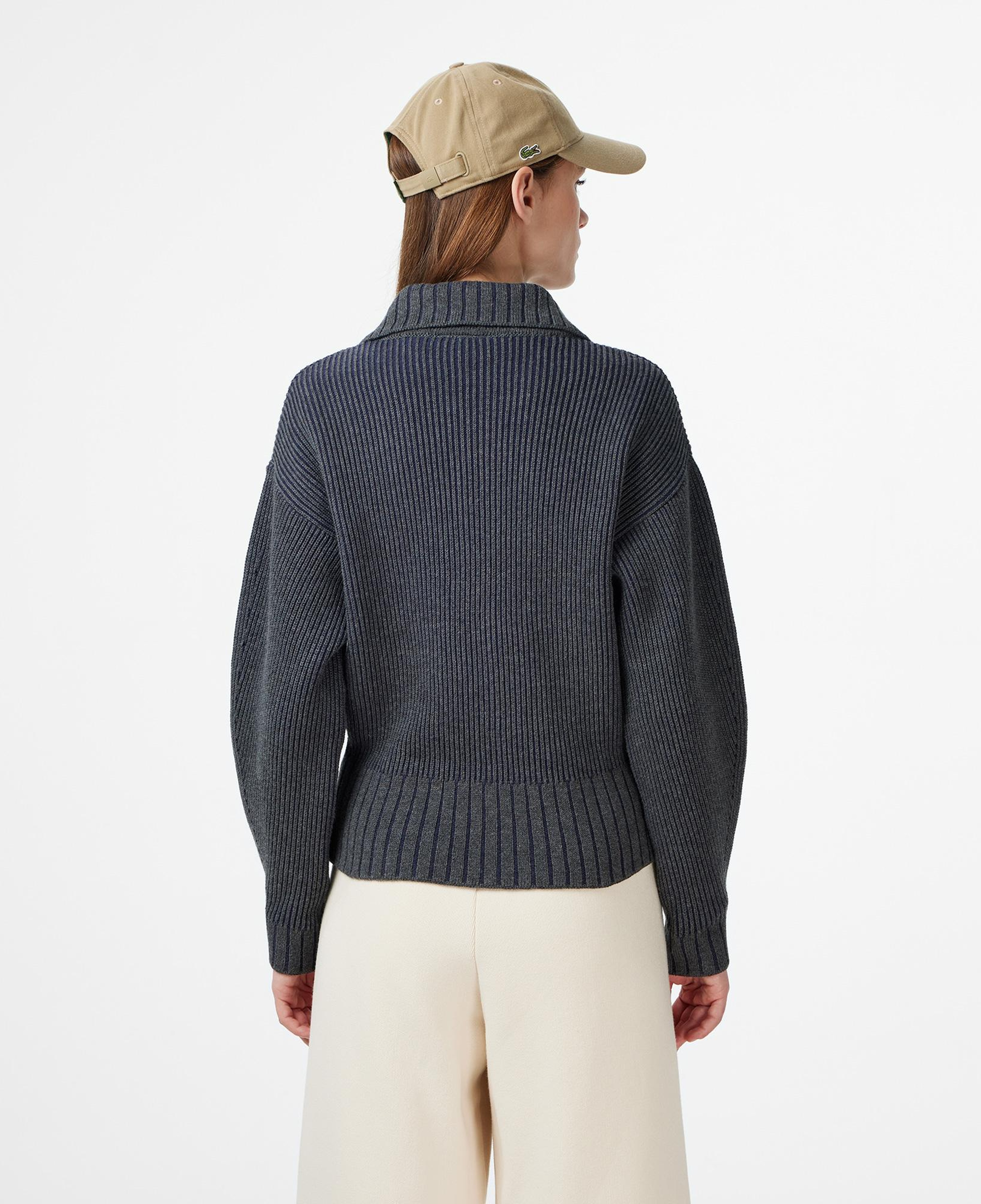 Lacoste Kadın Relaxed Fit Fermuarlı Gri Hırka