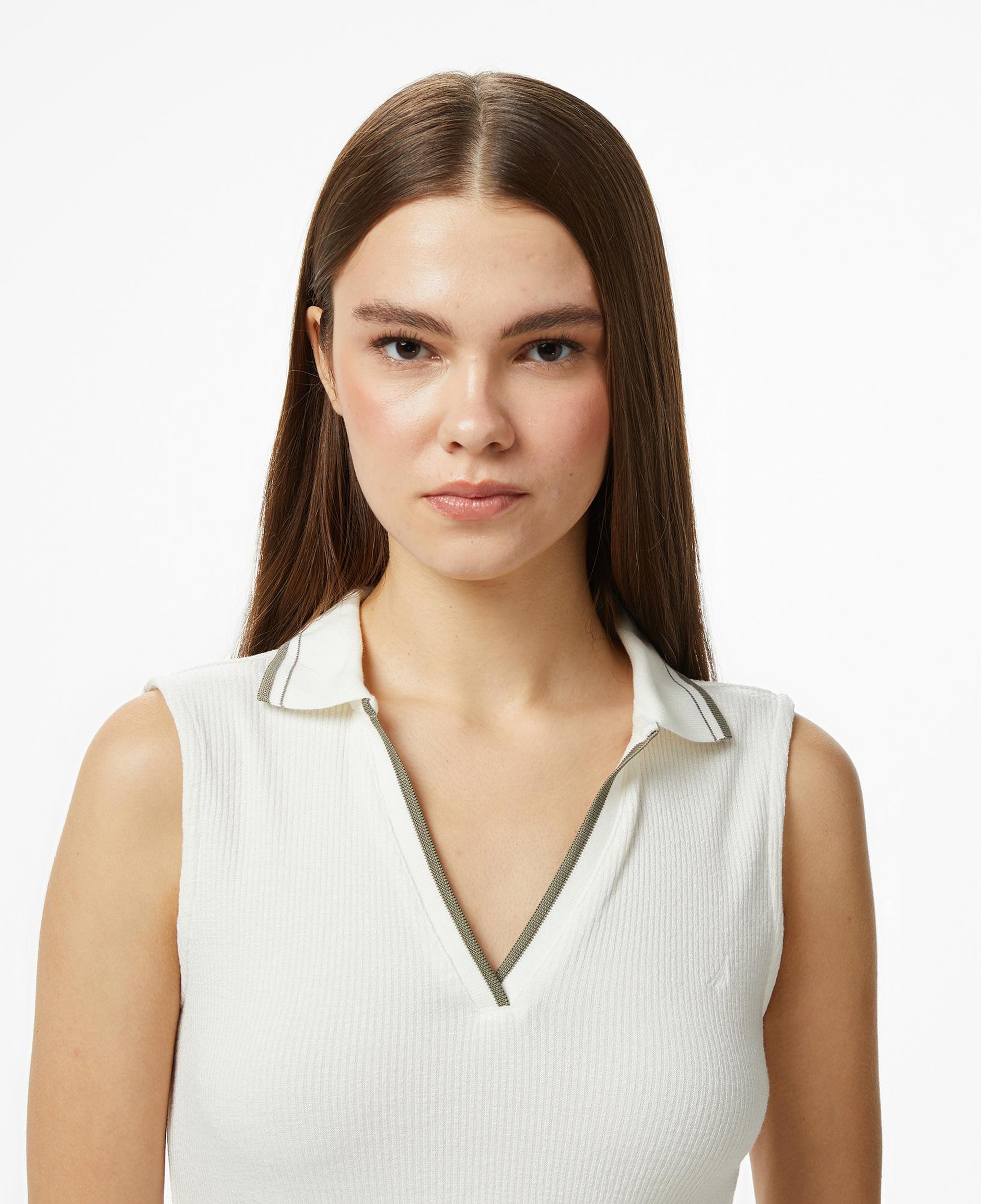 Nautica Kadın Krem Regular Fit Kolsuz Polo Yaka T-Shirt
