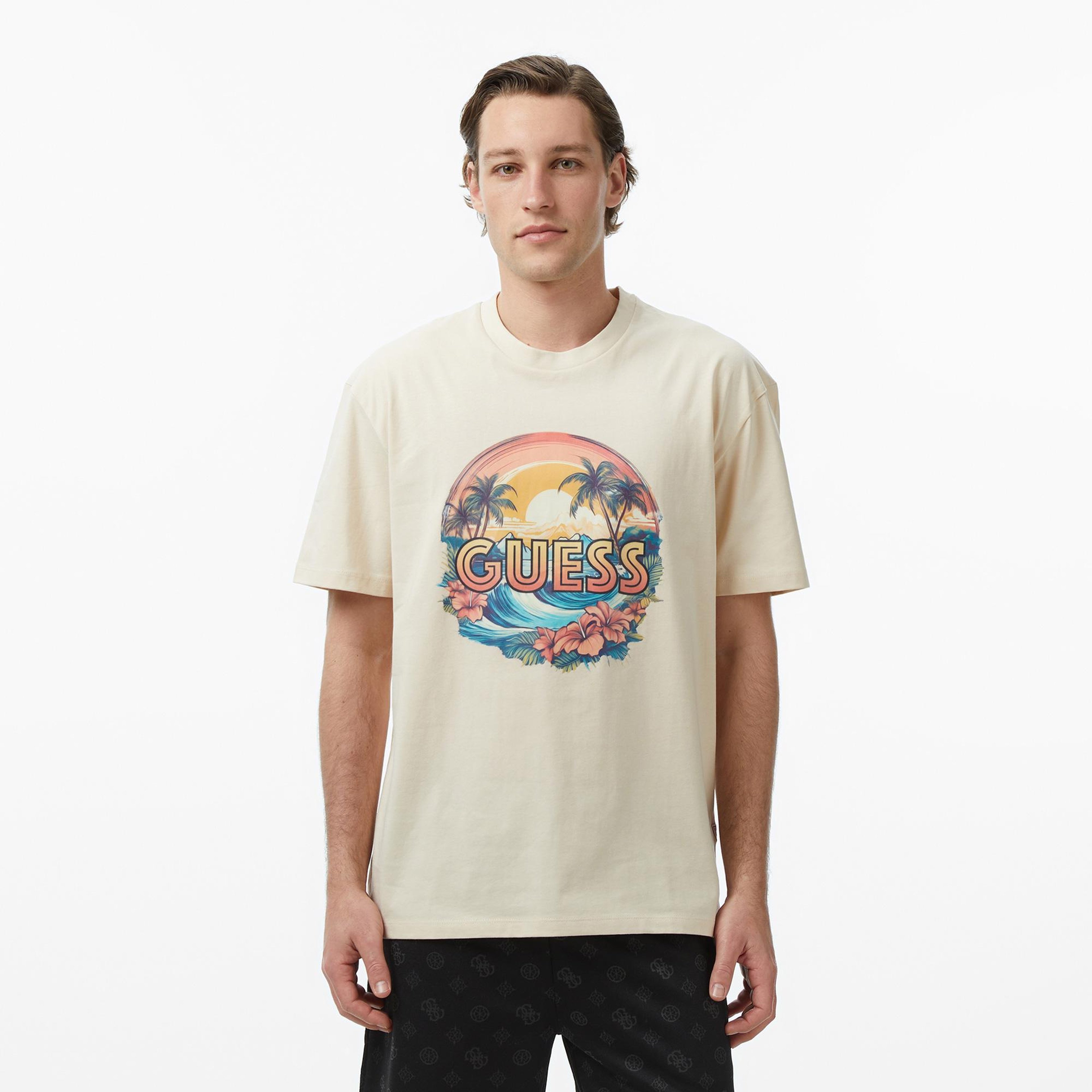 Guess Exotic Regular Fit Erkek Krem T-Shirt
