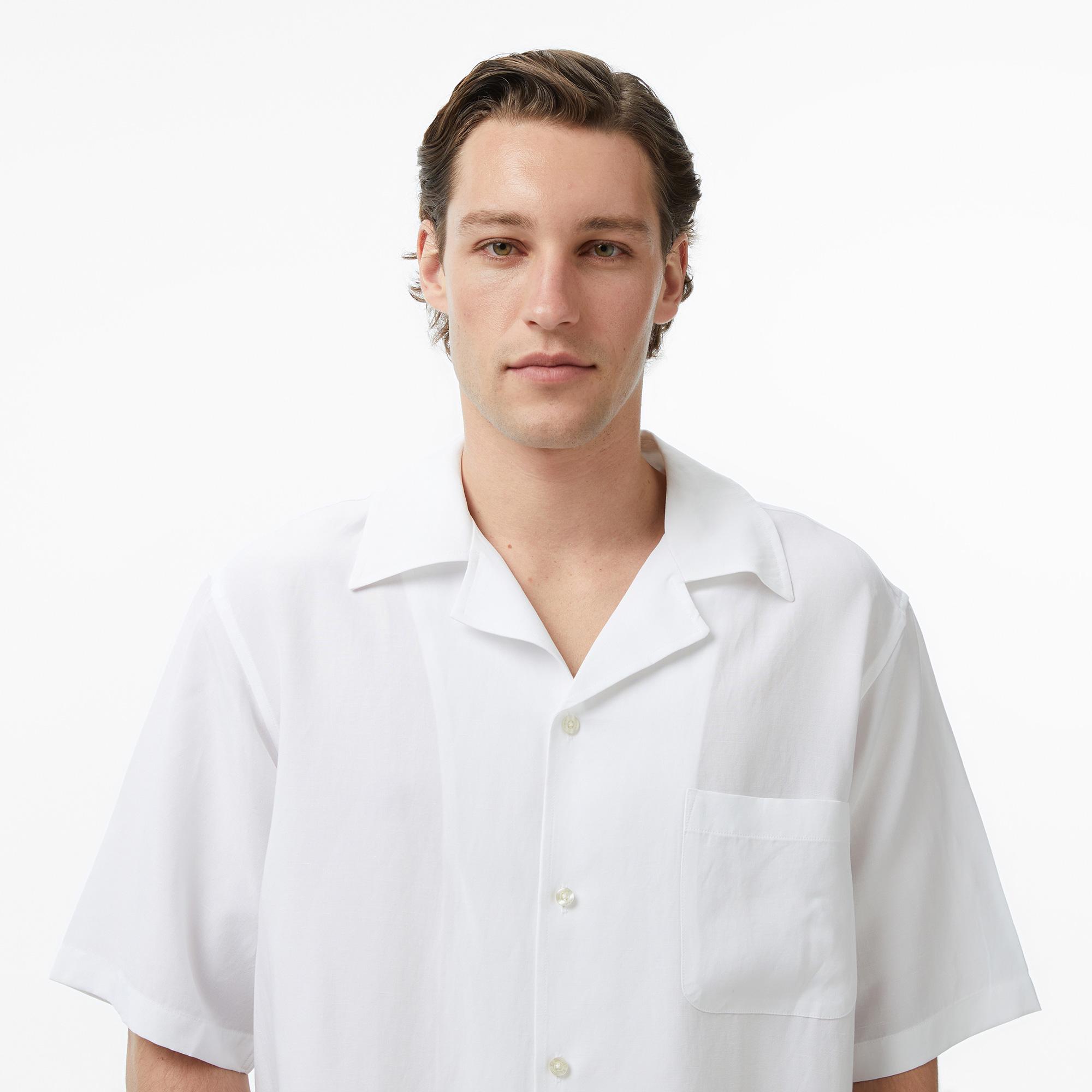 Guess Slub Keten Karışımlı Erkek Beyaz Gömlek