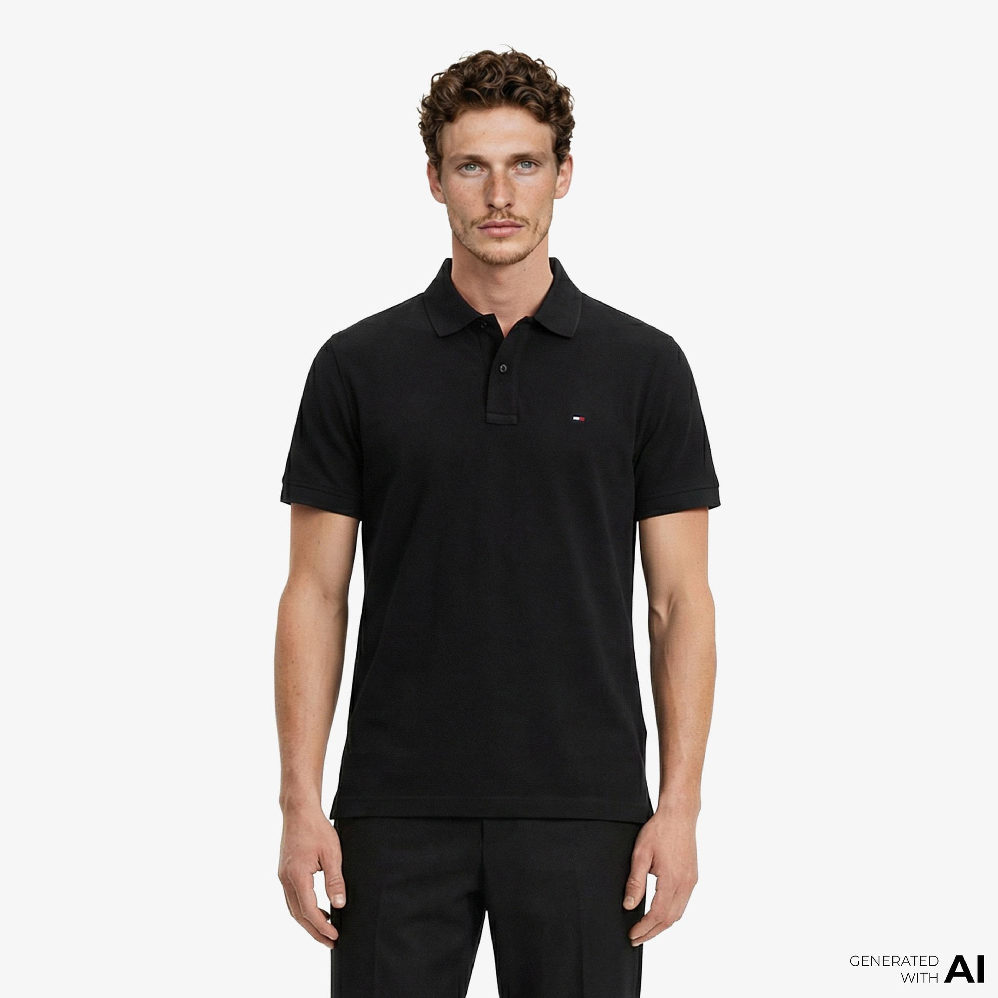 Tommy Hilfiger Classic Flag Erkek Siyah Polo Yaka T-Shirt
