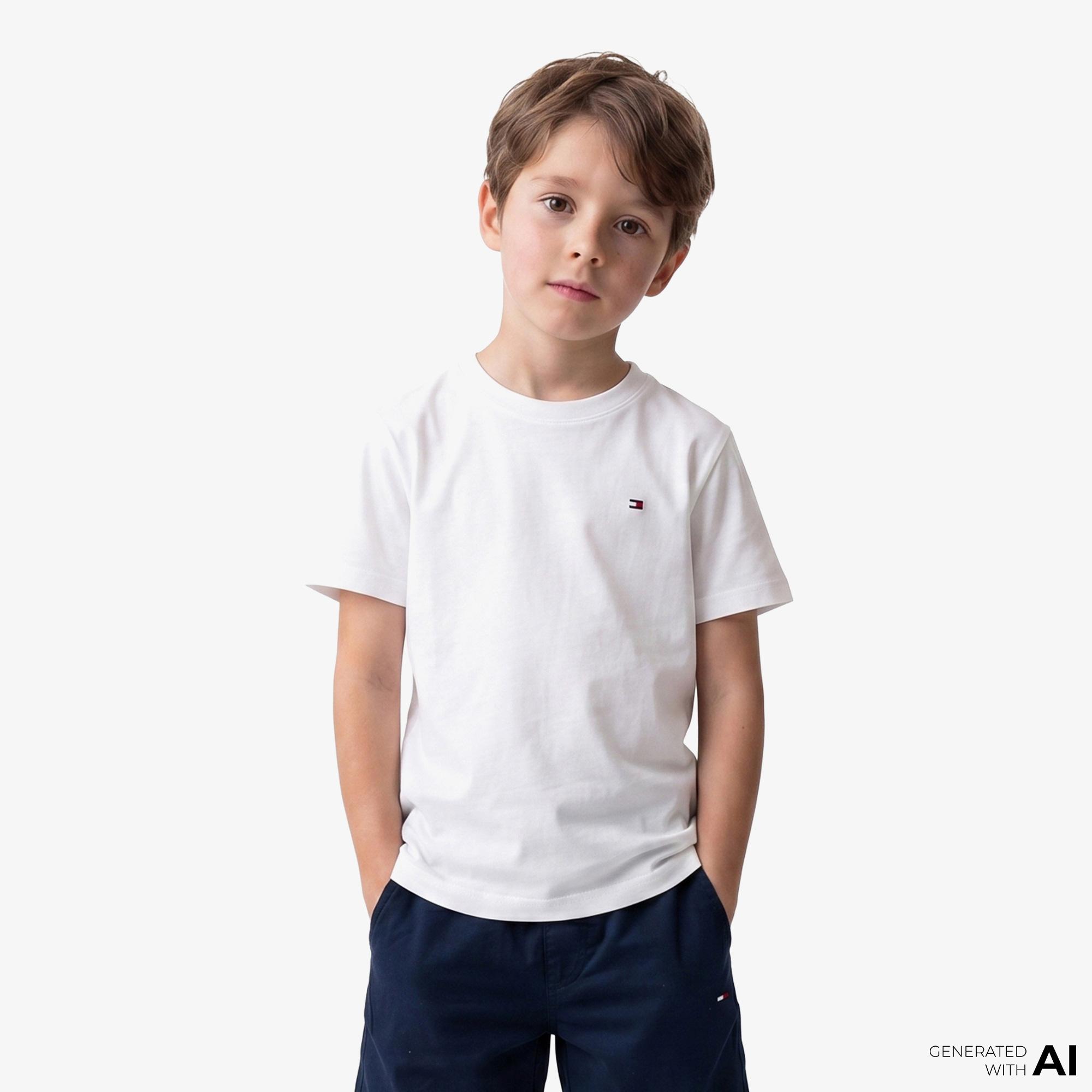 Tommy Hilfiger Essentials Çocuk Beyaz Crop T-Shirt