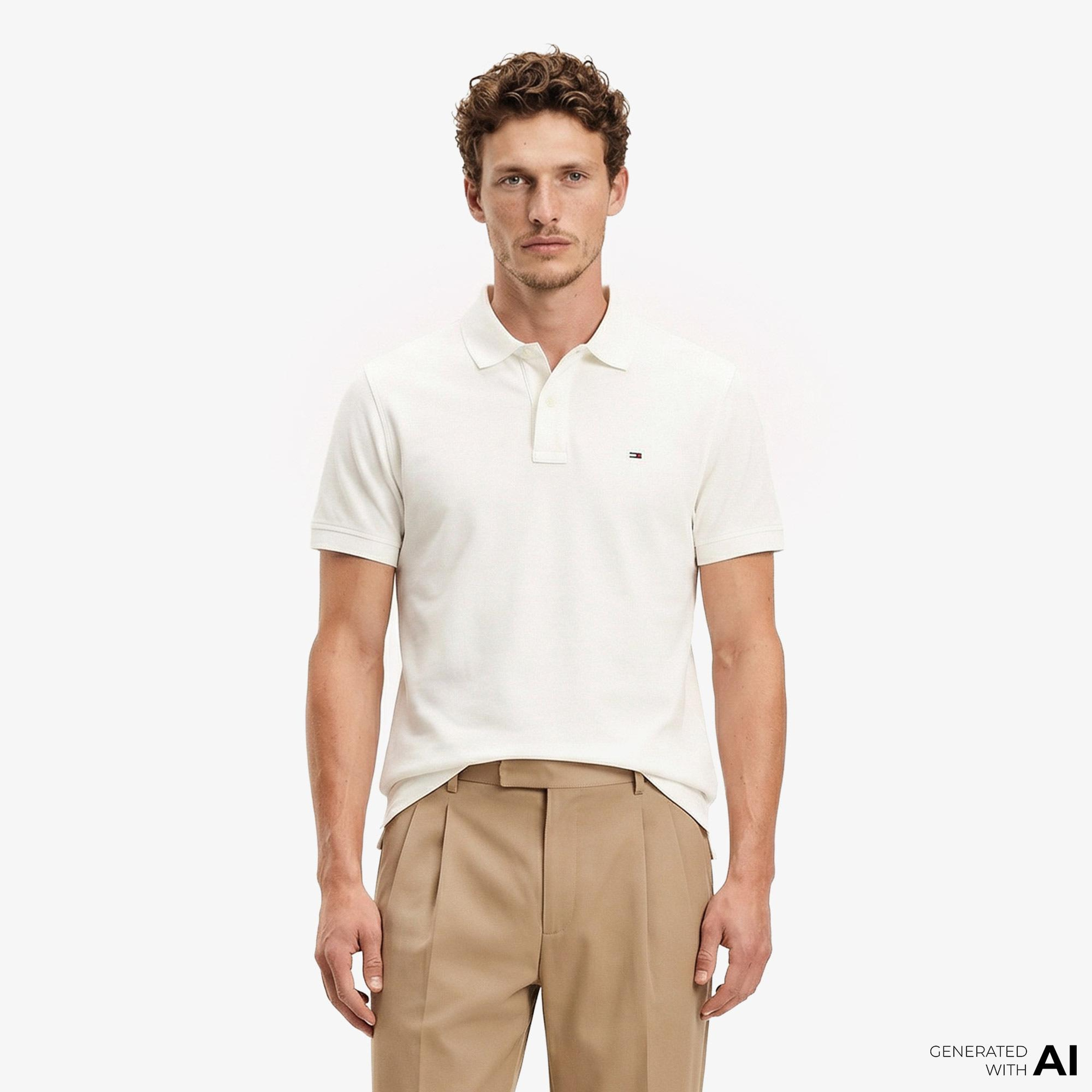 Tommy Hilfiger Classic Flag Erkek Beyaz Polo Yaka T-Shirt