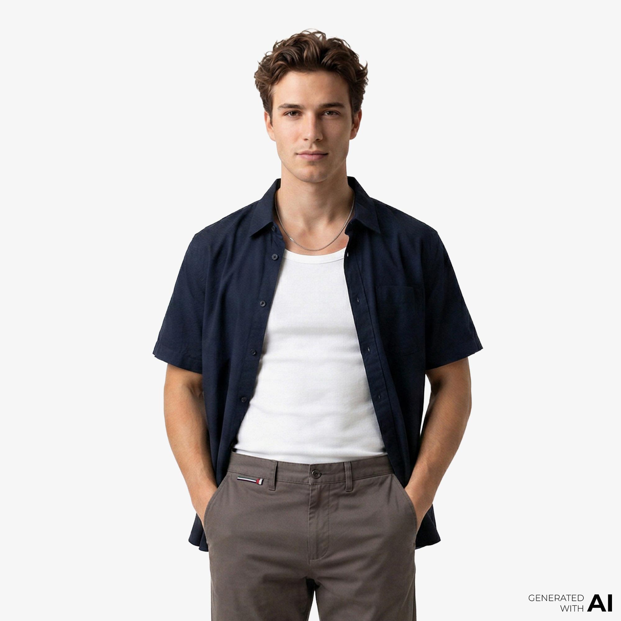 Tommy Hilfiger Textured Erkek Lacivert Gömlek