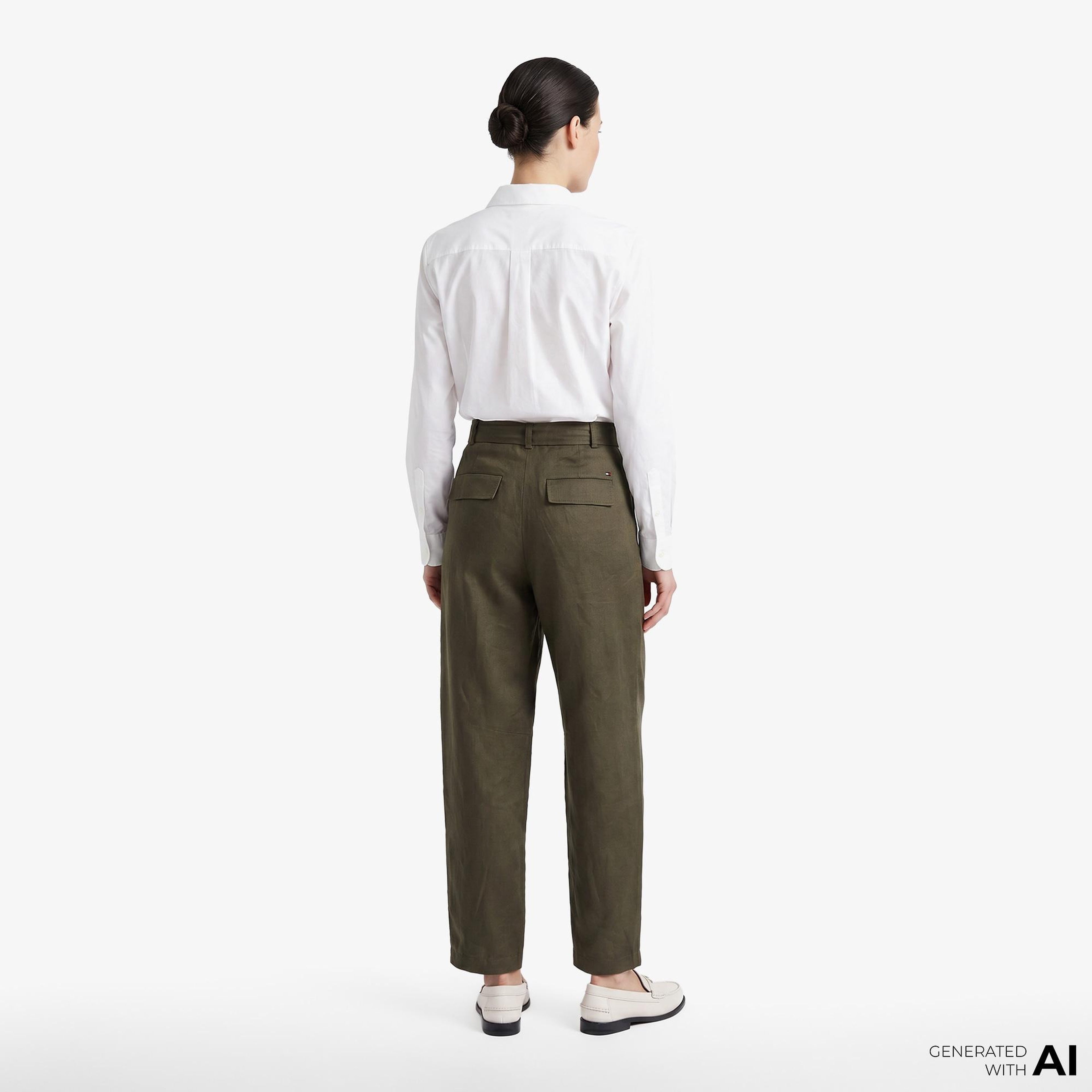 Tommy Hilfiger Linen Utility Kadın Yeşil Pantolon