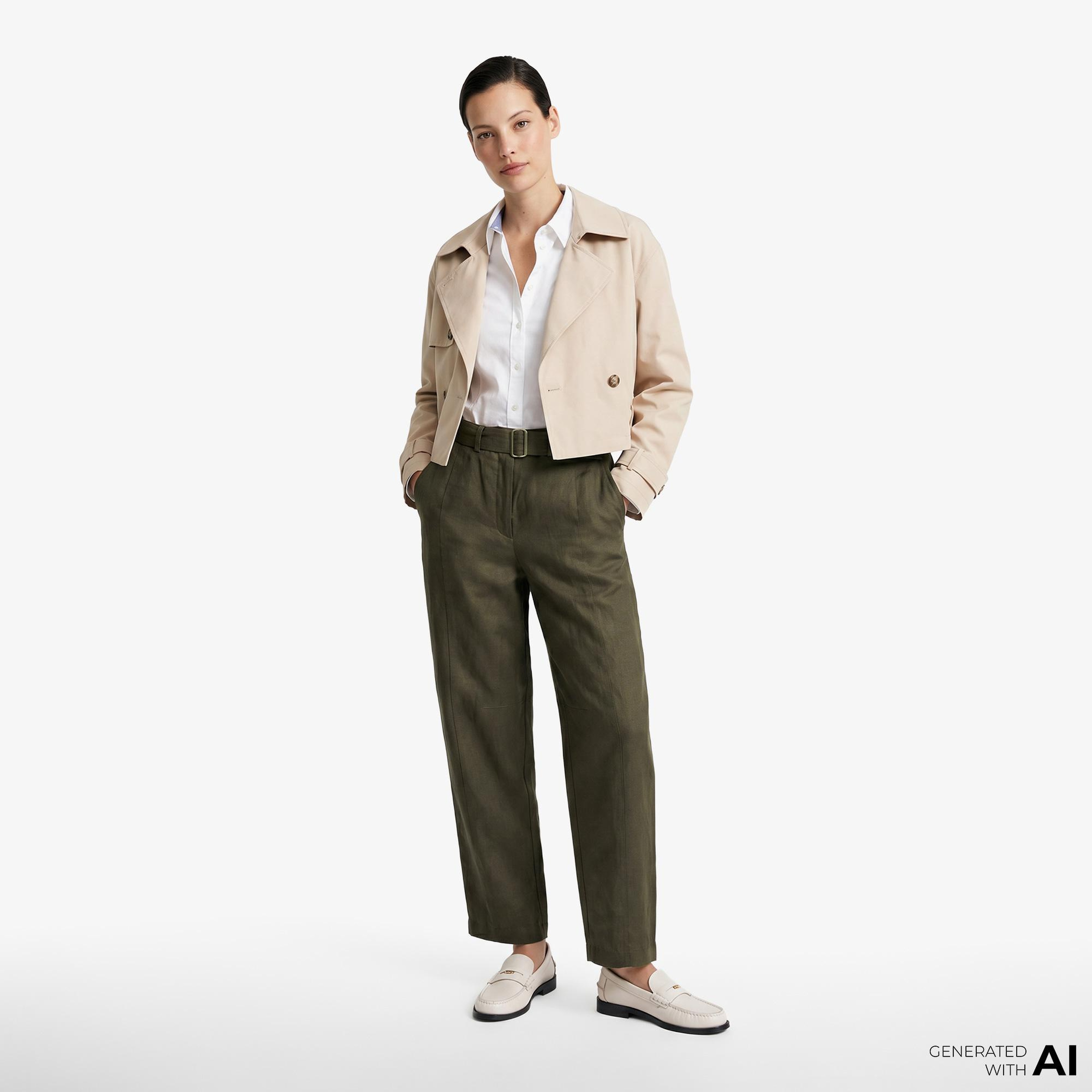 Tommy Hilfiger Linen Utility Kadın Yeşil Pantolon