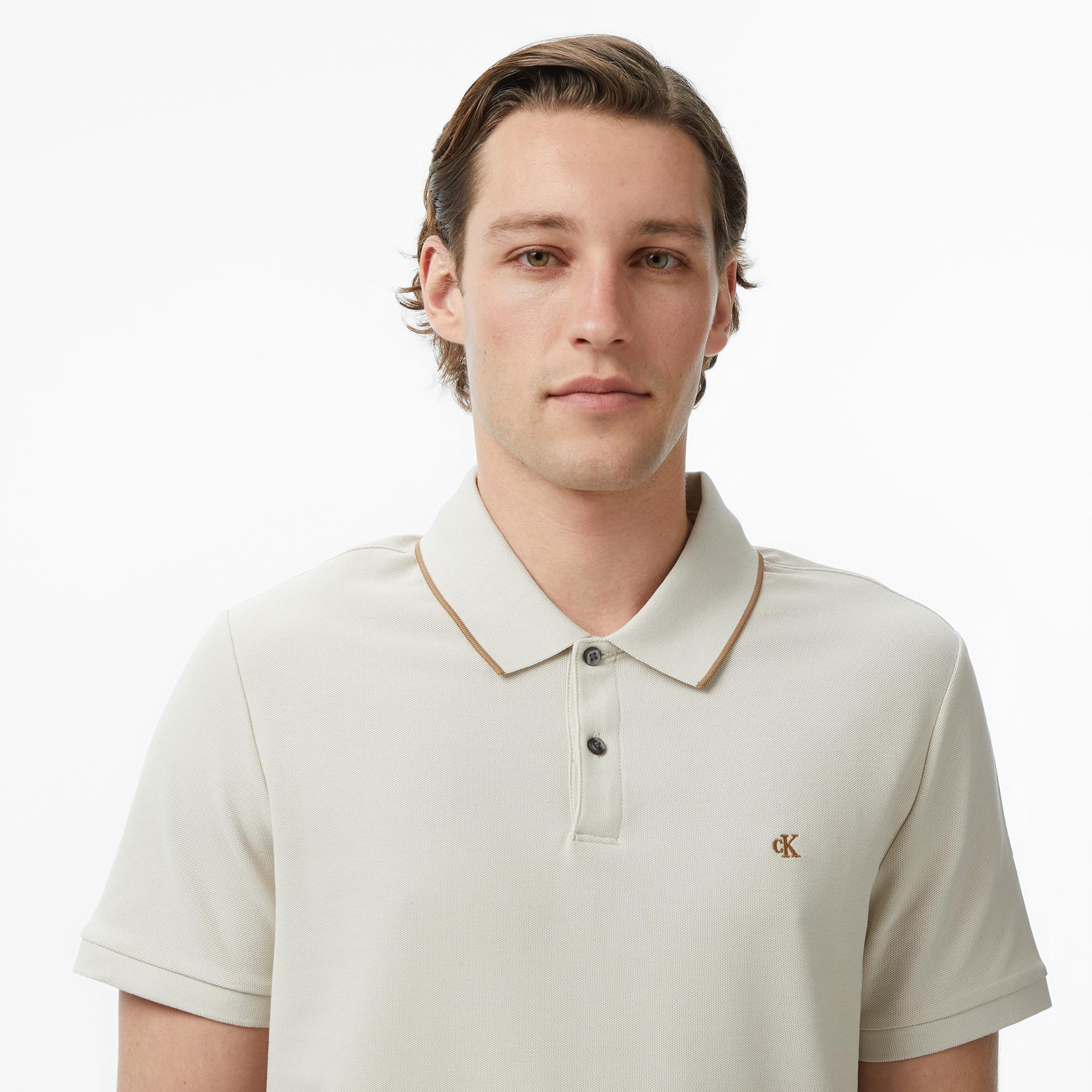 Calvin Klein Refined Pique Tipped Classic Erkek Bej Polo