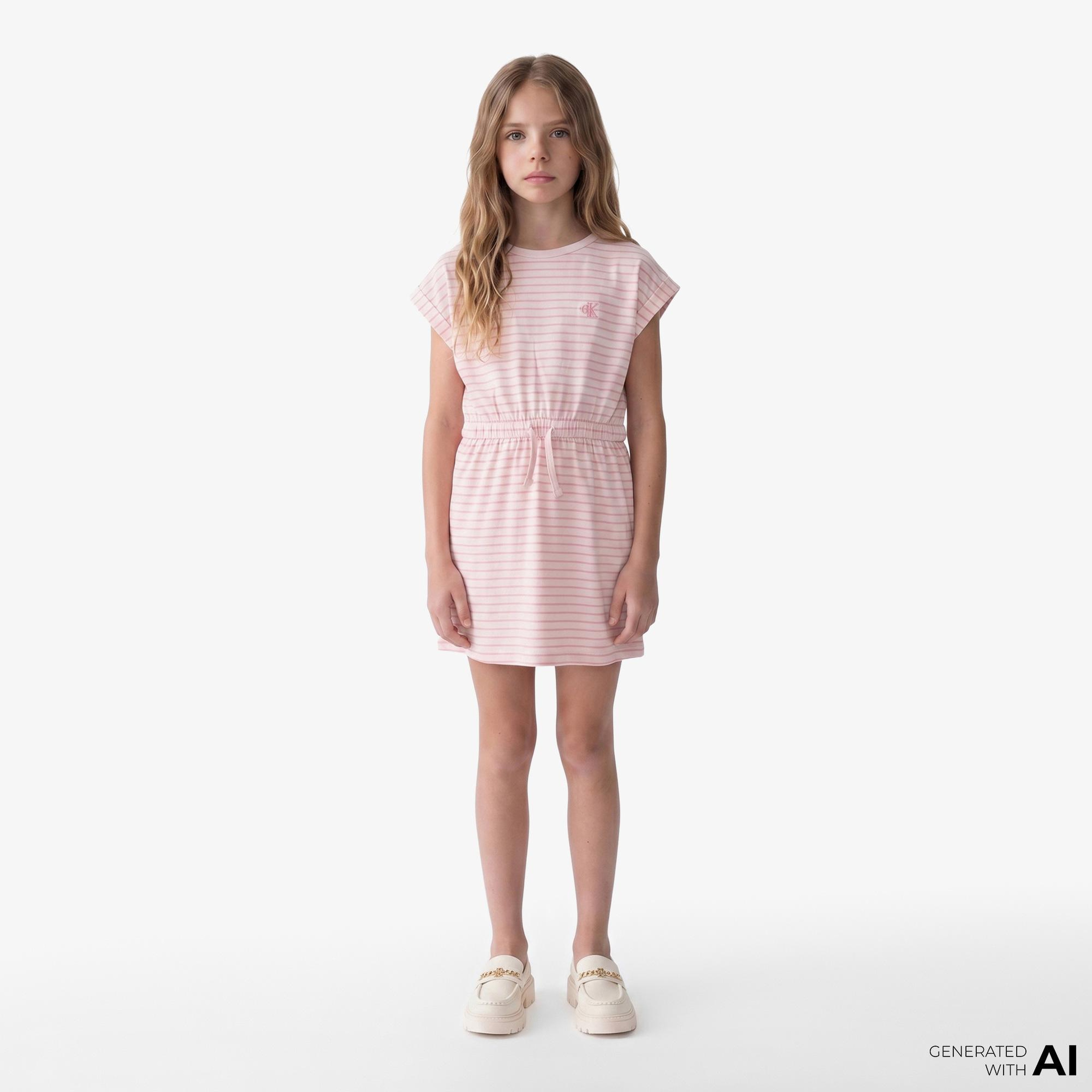 Calvin Klein Feeder Stripe Çocuk Pembe Elbise