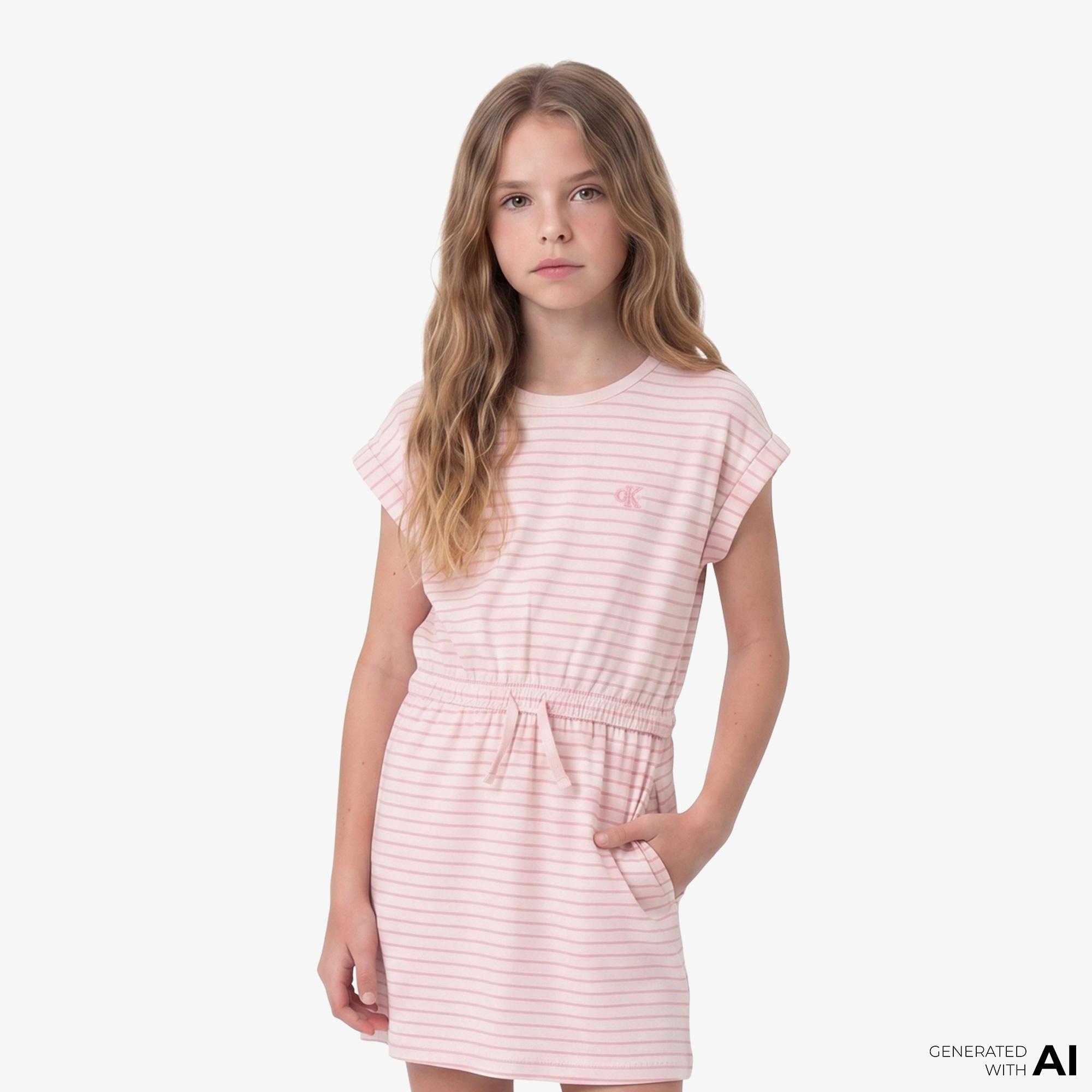 Calvin Klein Feeder Stripe Çocuk Pembe Elbise