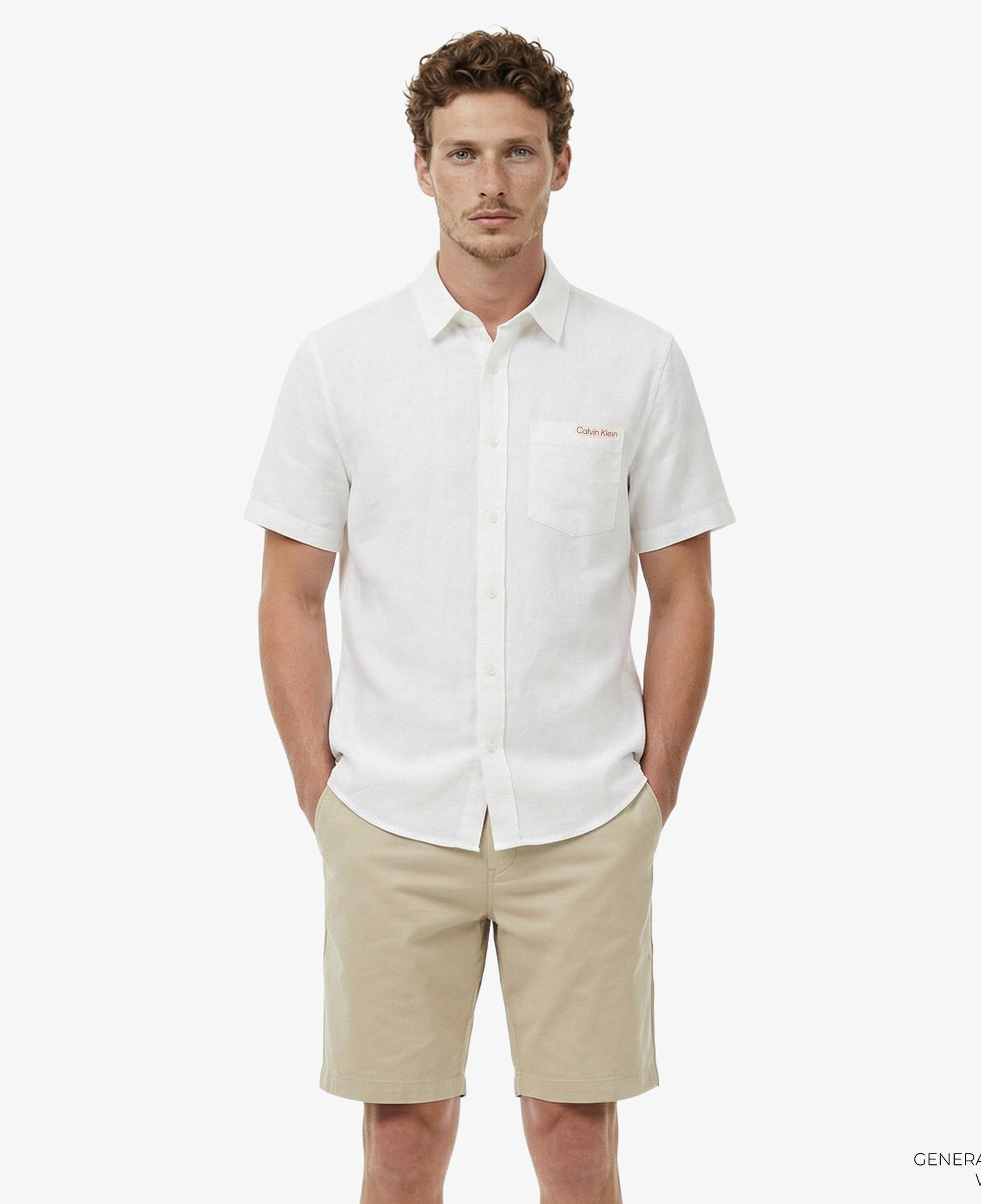 Calvin Klein Solid Causal Linen Classic Erkek Beyaz Gömlek