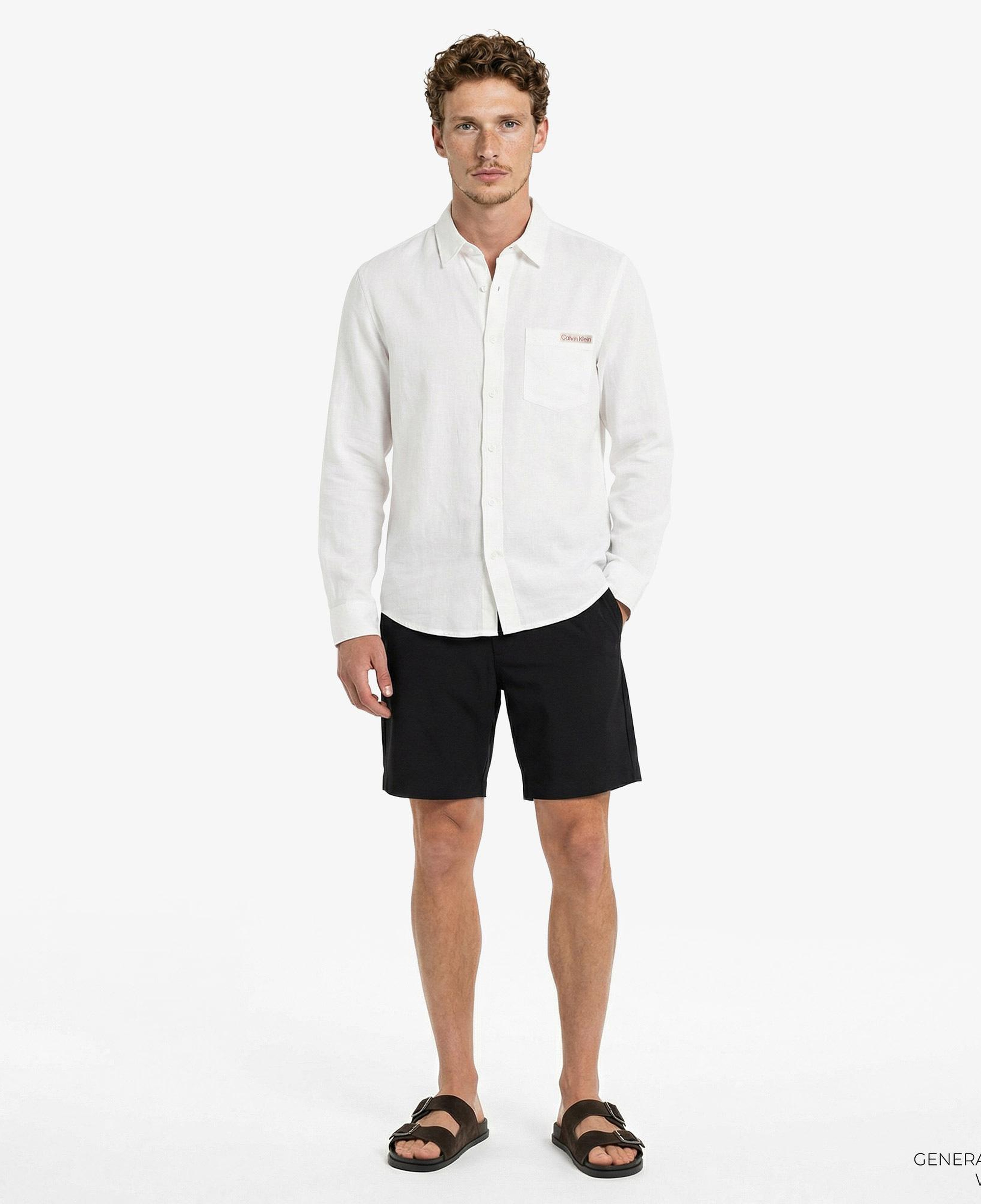 Calvin Klein Solid Casual Linen Classic Erkek Beyaz Gömlek