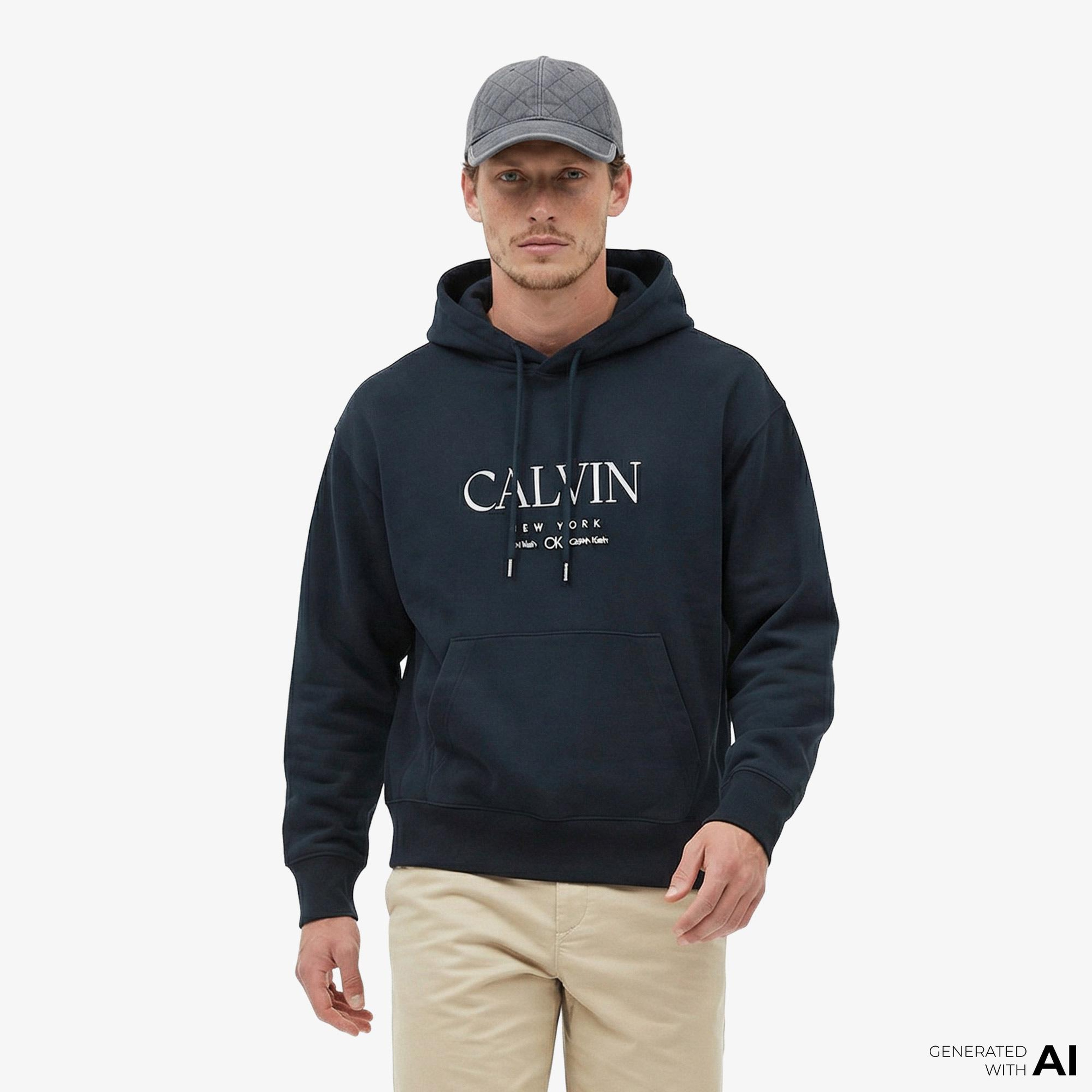 Calvin Klein Premium Fleece Graphic Erkek Mavi Sweatshirt