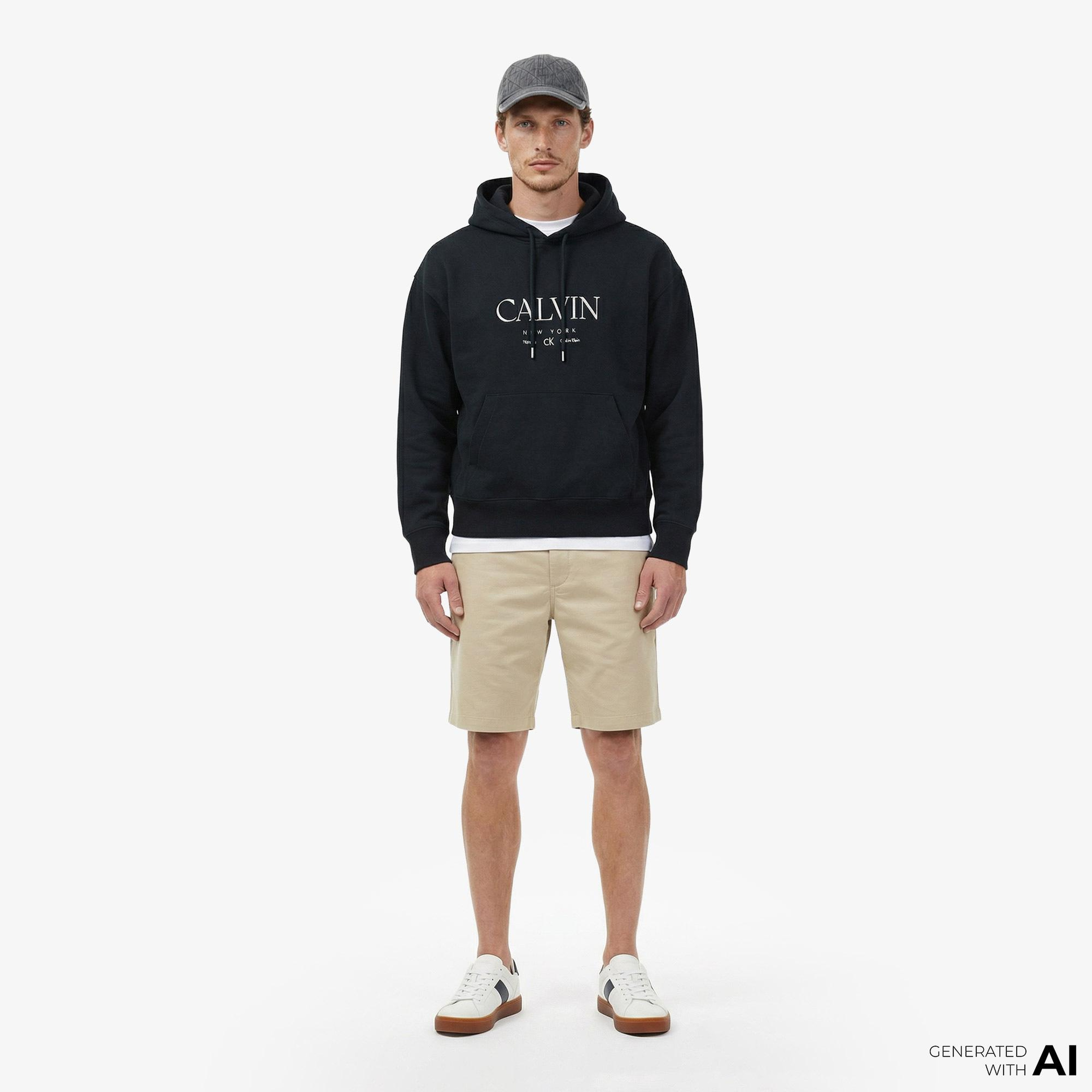 Calvin Klein Premium Fleece Graphic Erkek Mavi Sweatshirt