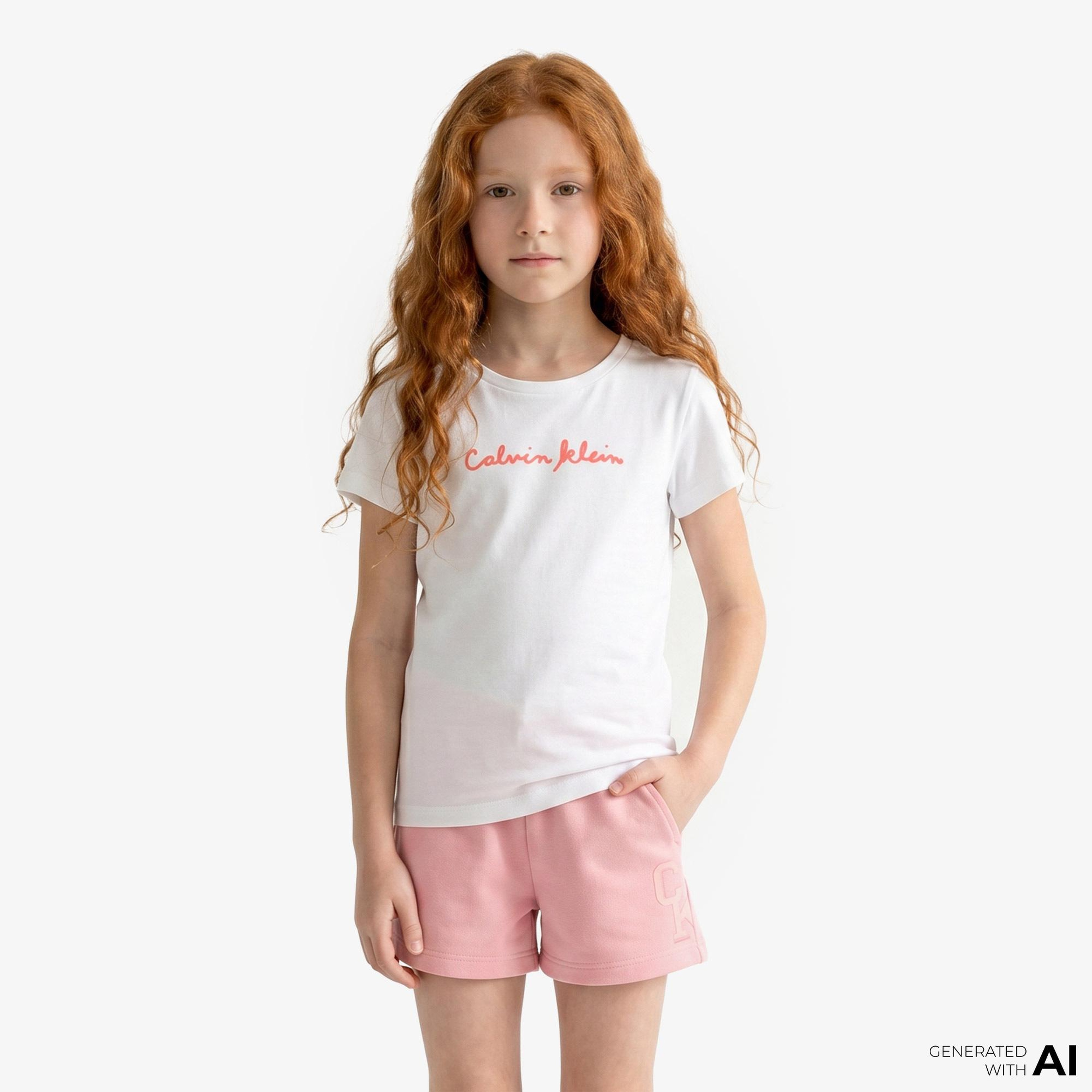 Calvin Klein Script Logo Slim Çocuk Beyaz T-Shirt