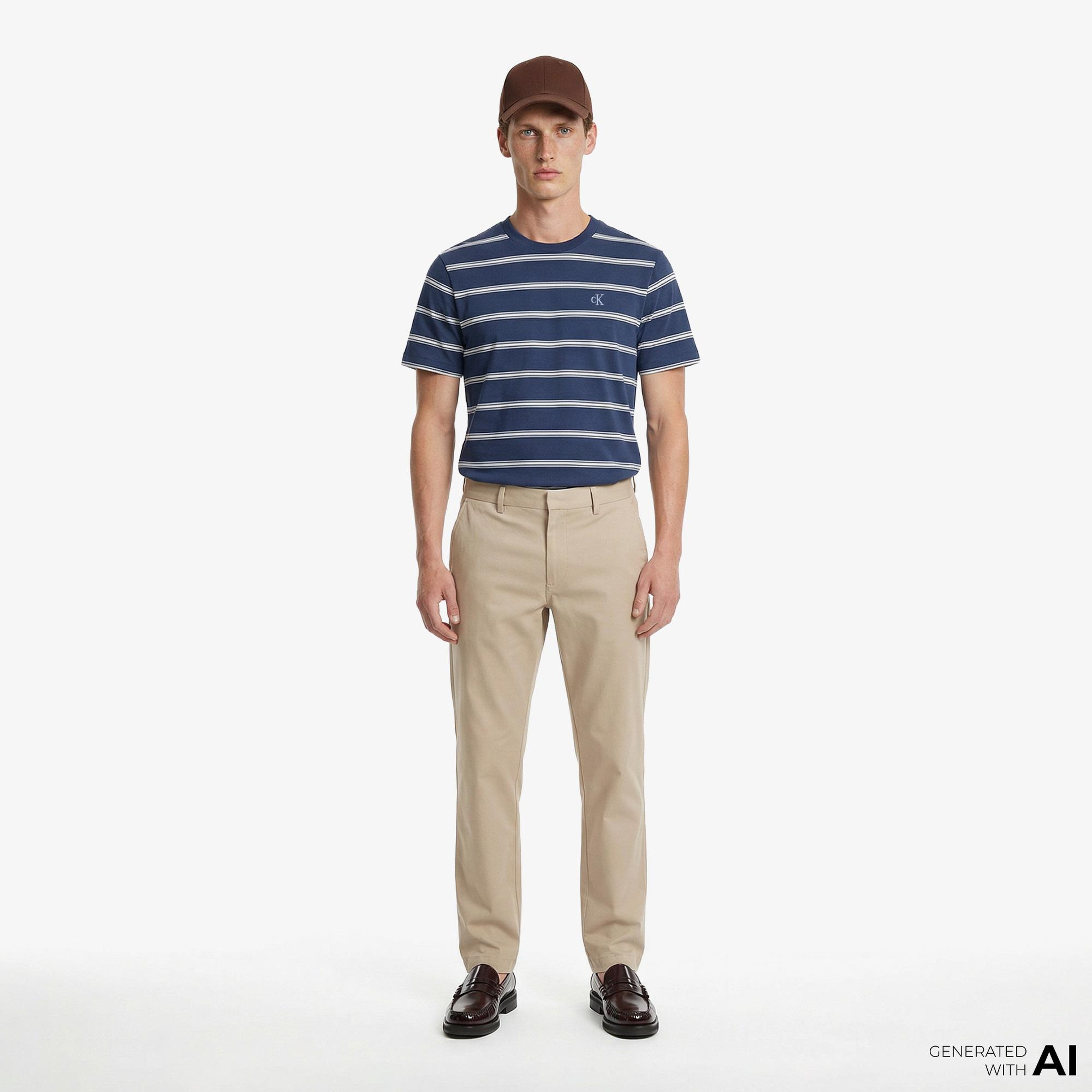 Calvin Klein Easy Stripe Crewnk Erkek Mavi T-Shirt