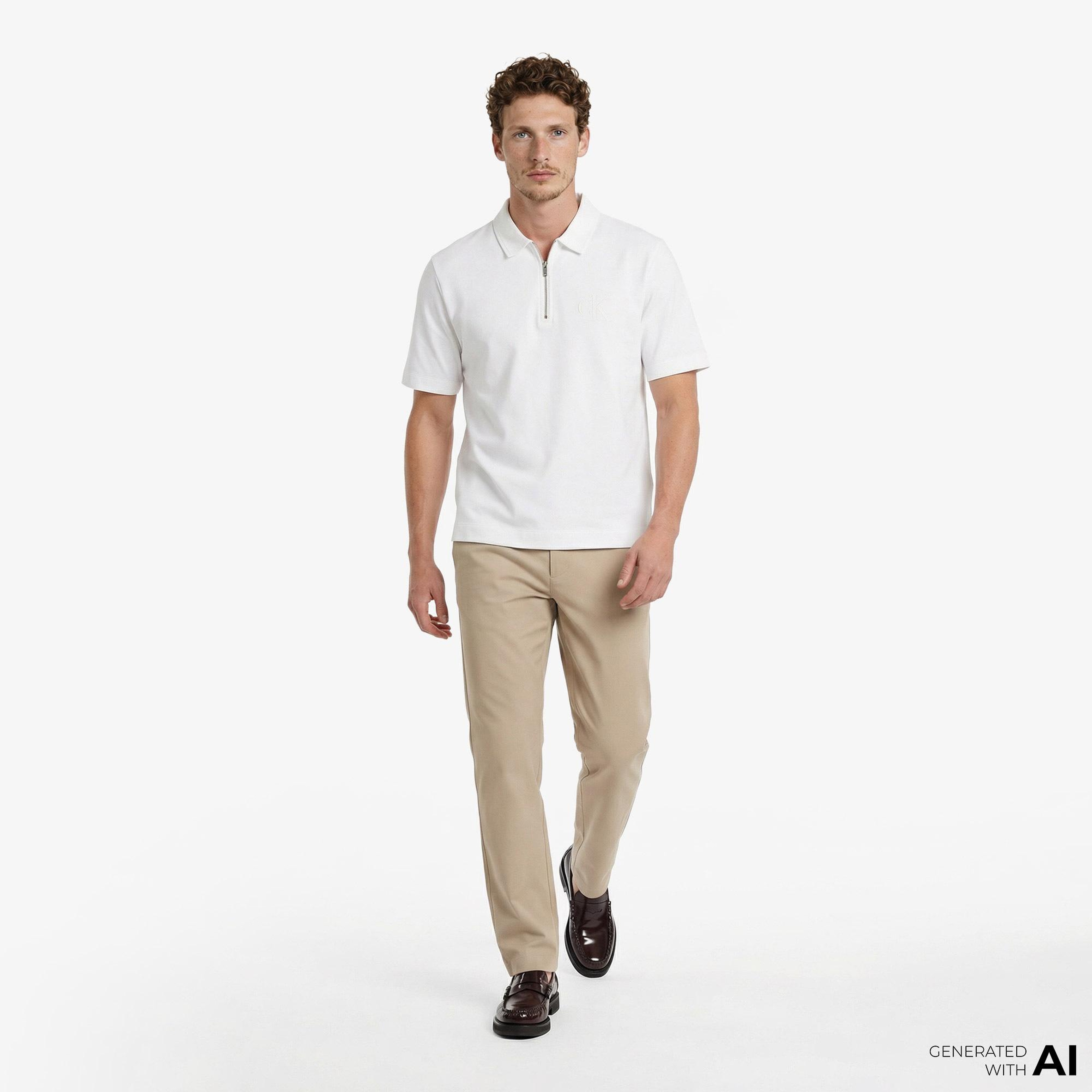 Calvin Klein Cooling Pique Embossed Erkek Beyaz Polo