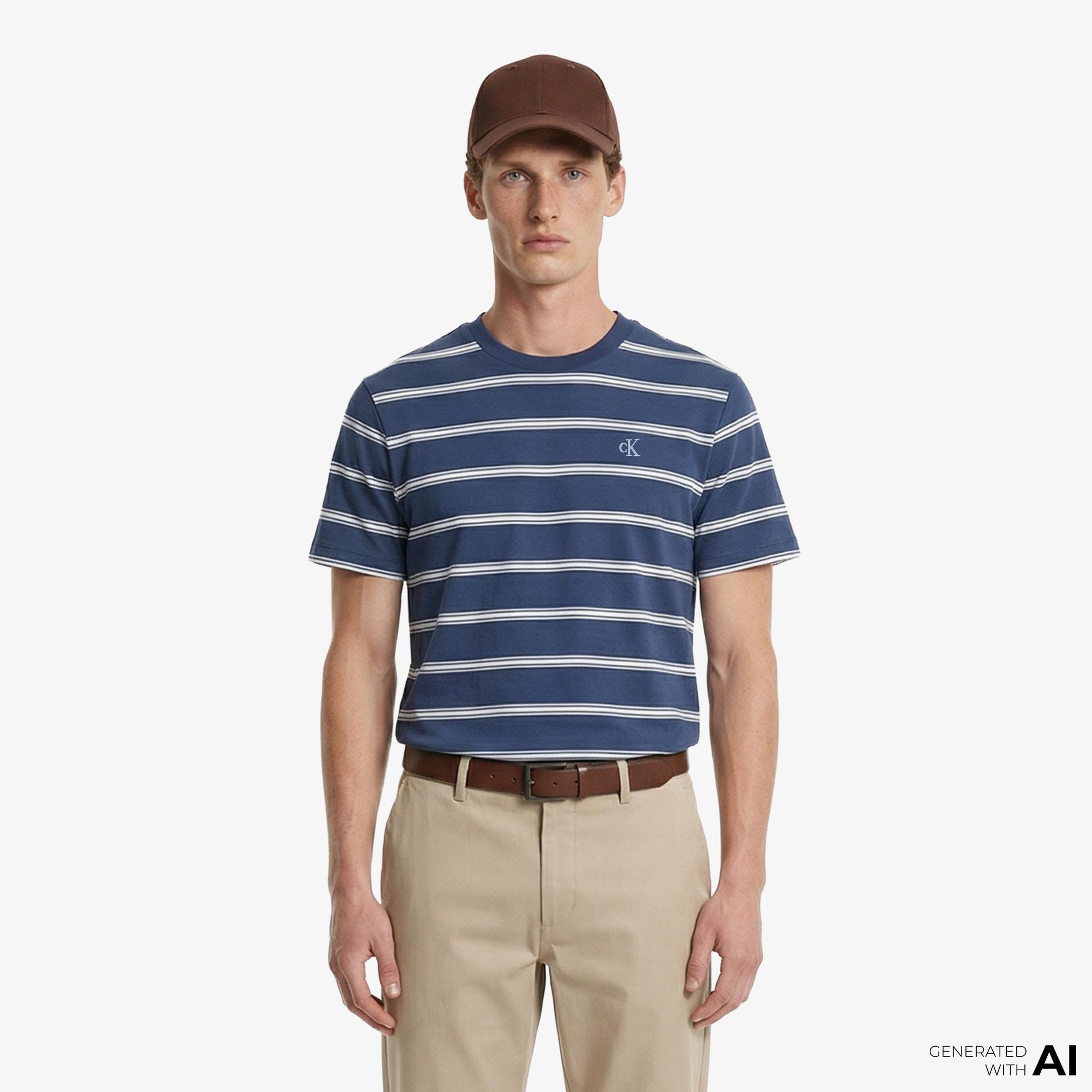Calvin Klein Easy Stripe Crewnk Erkek Mavi T-Shirt