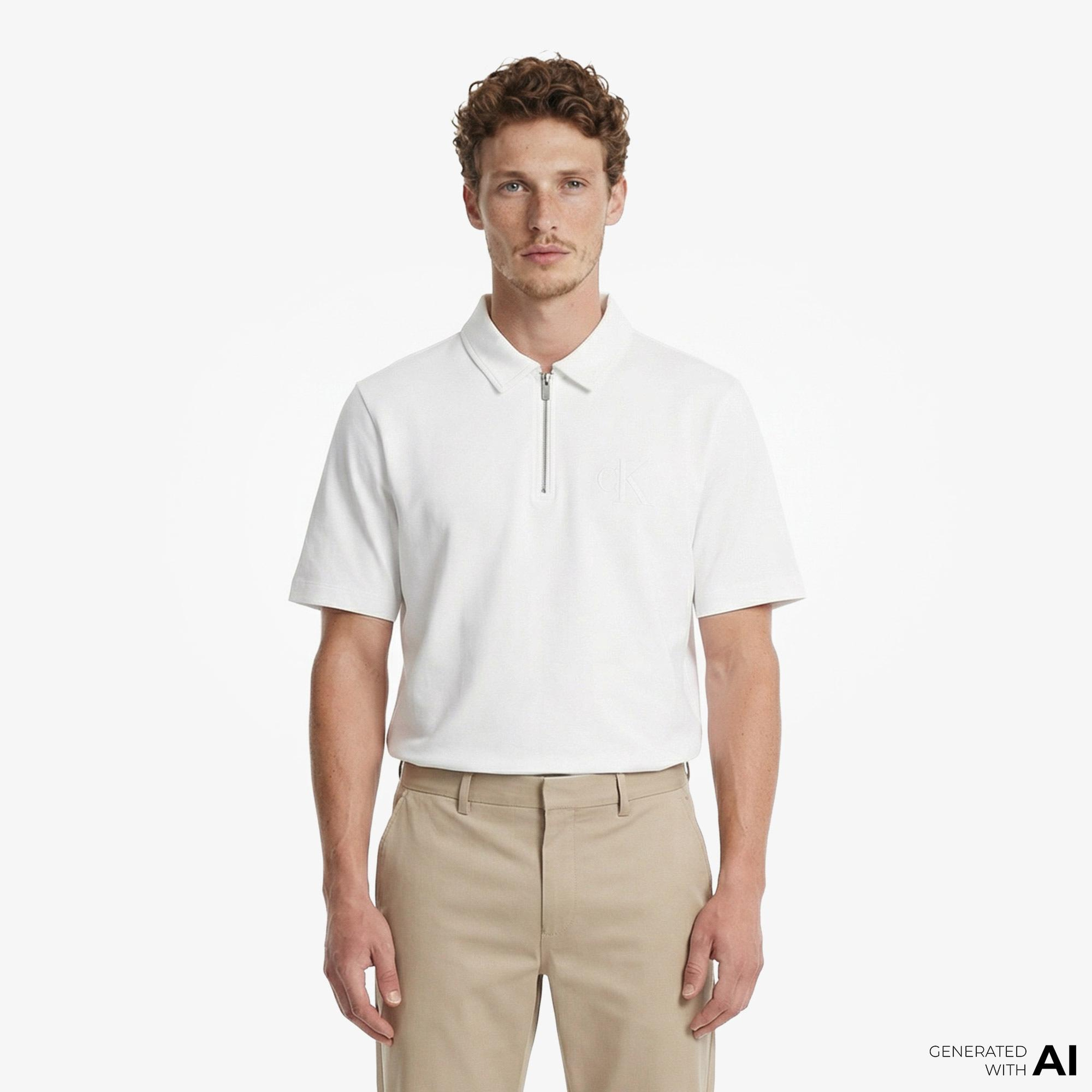 Calvin Klein Cooling Pique Embossed Erkek Beyaz Polo