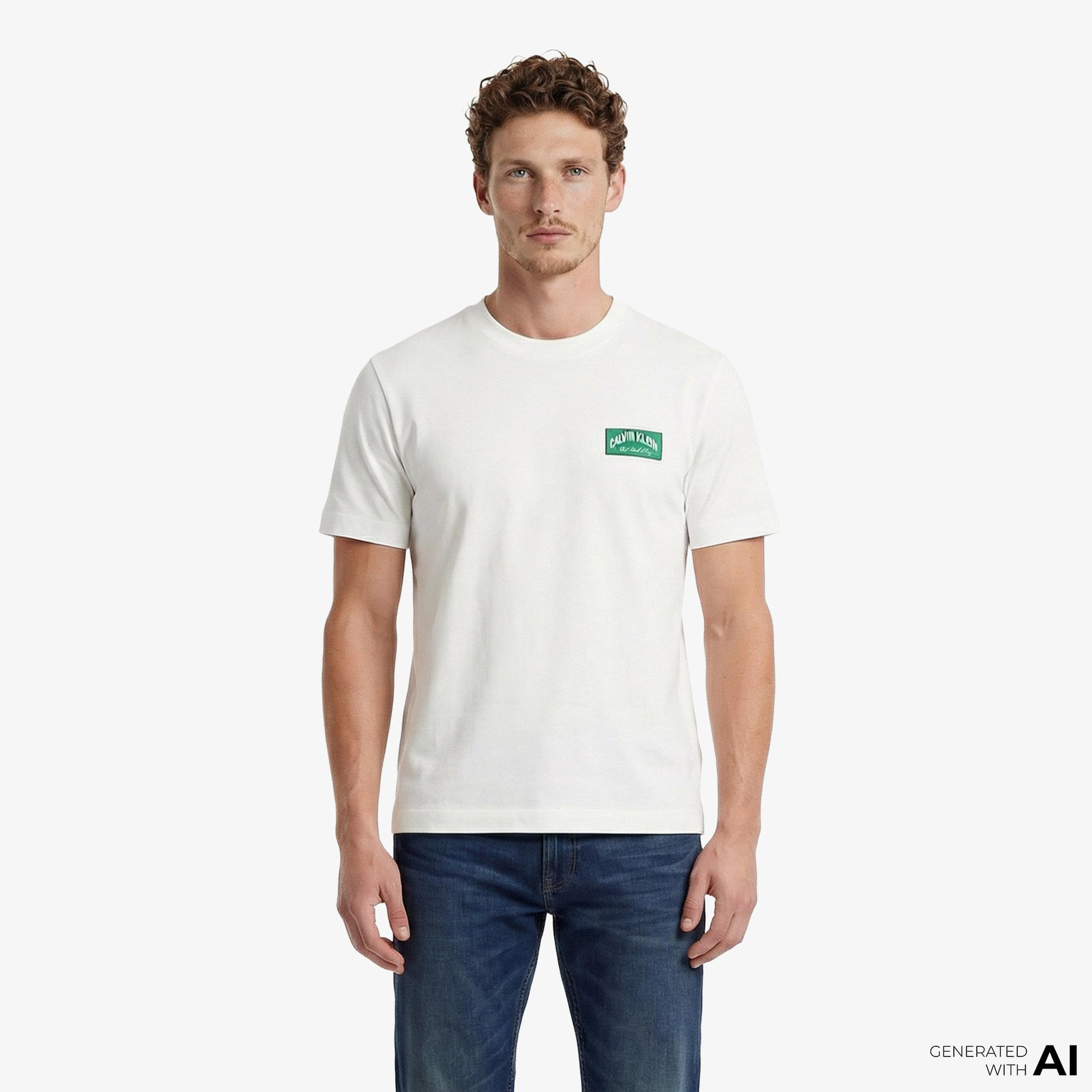 Calvin Klein 20S Easy Collegiate Badge  Erkek Beyaz T-Shirt