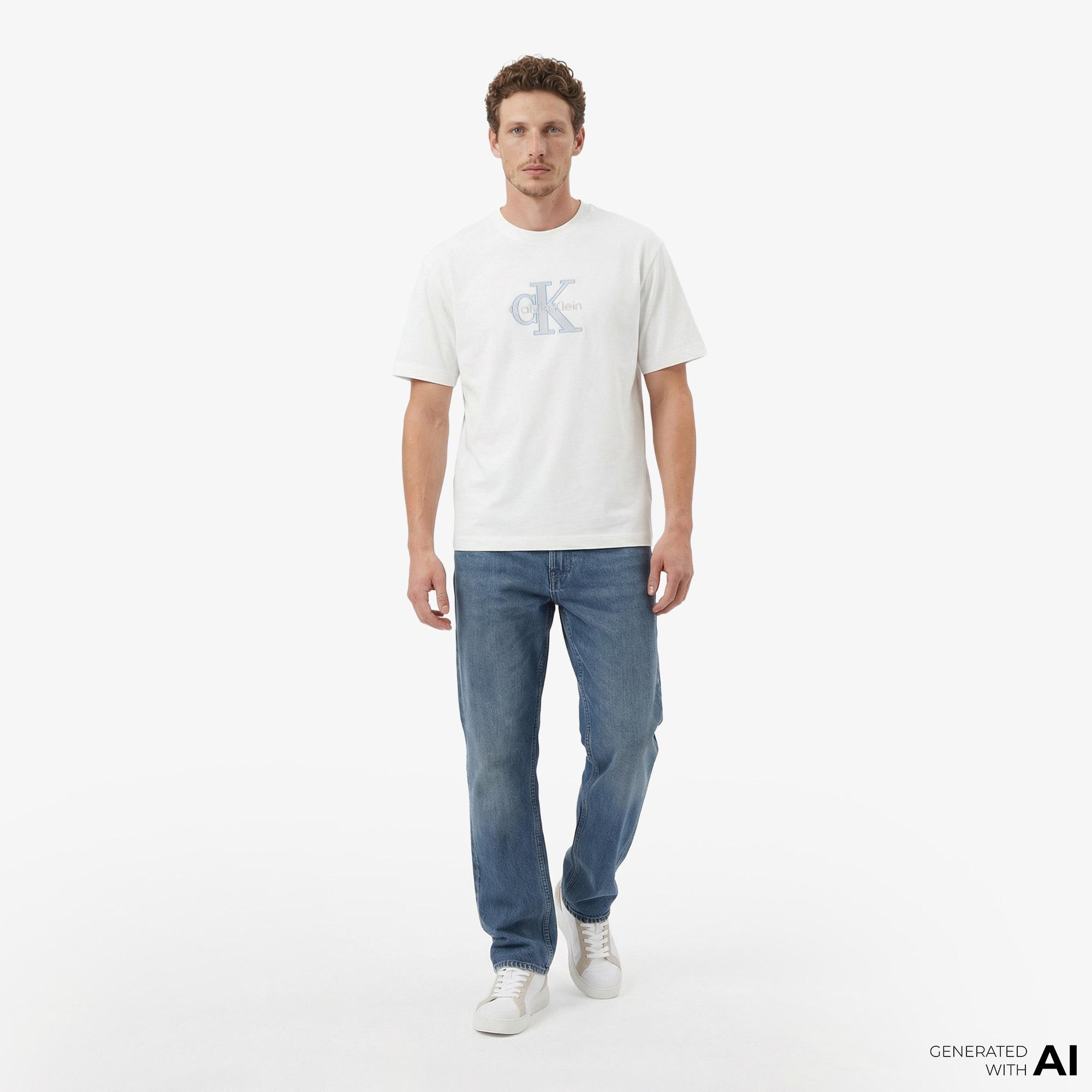 Calvin Klein 16S Elevated Monologo Erkek Beyaz T-Shirt