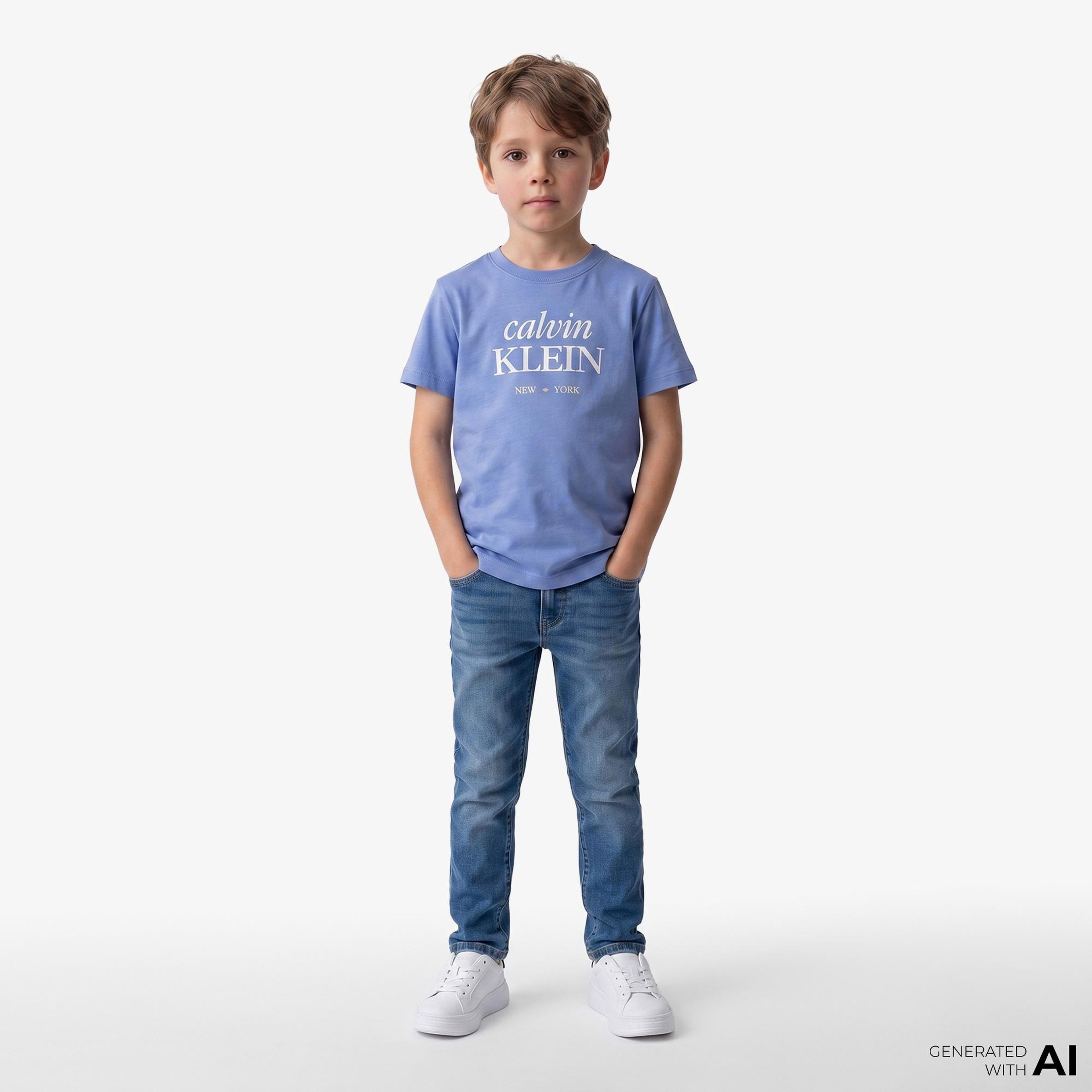 Calvin Klein Logo Çocuk Mavi T-Shirt