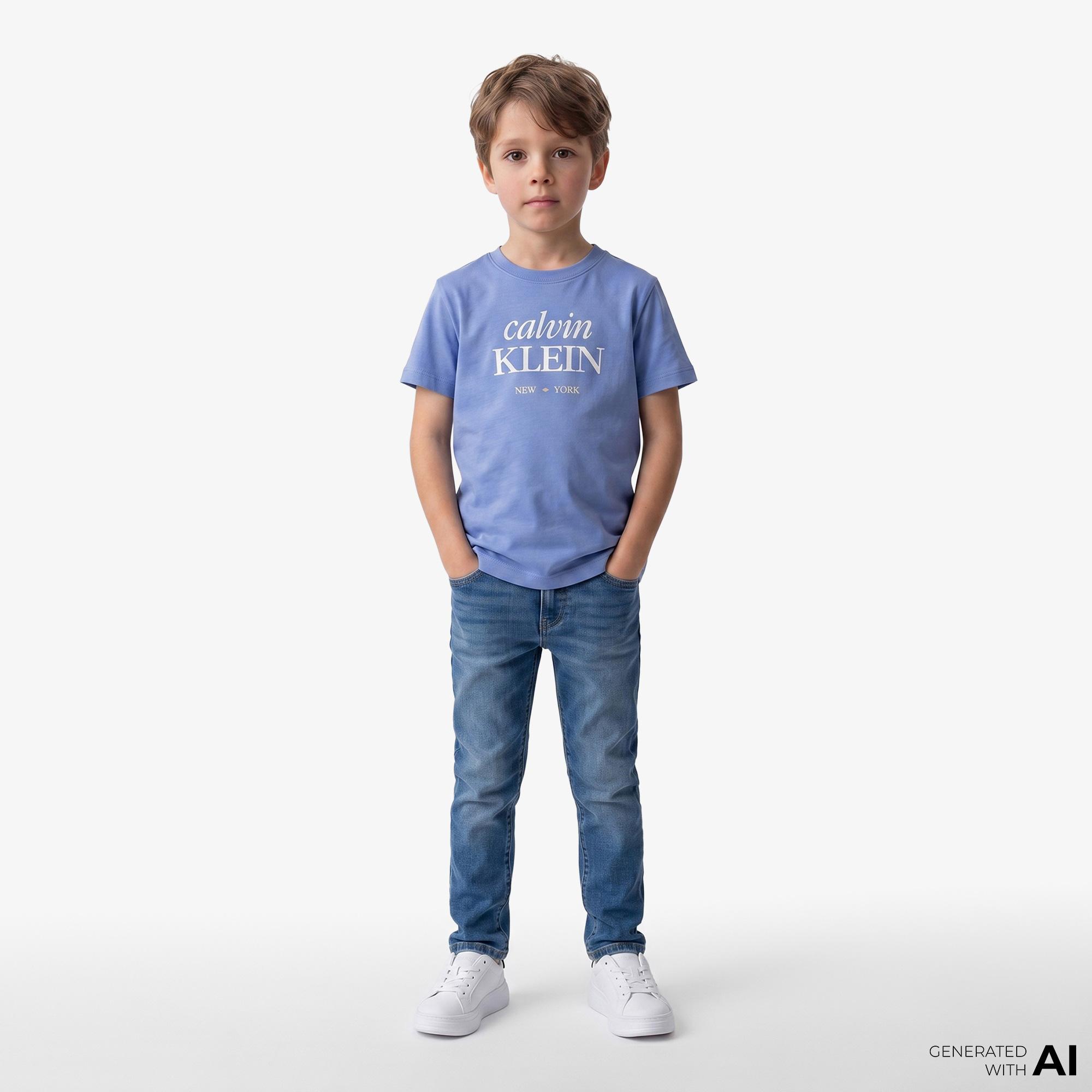 Calvin Klein Logo Çocuk Mavi T-Shirt