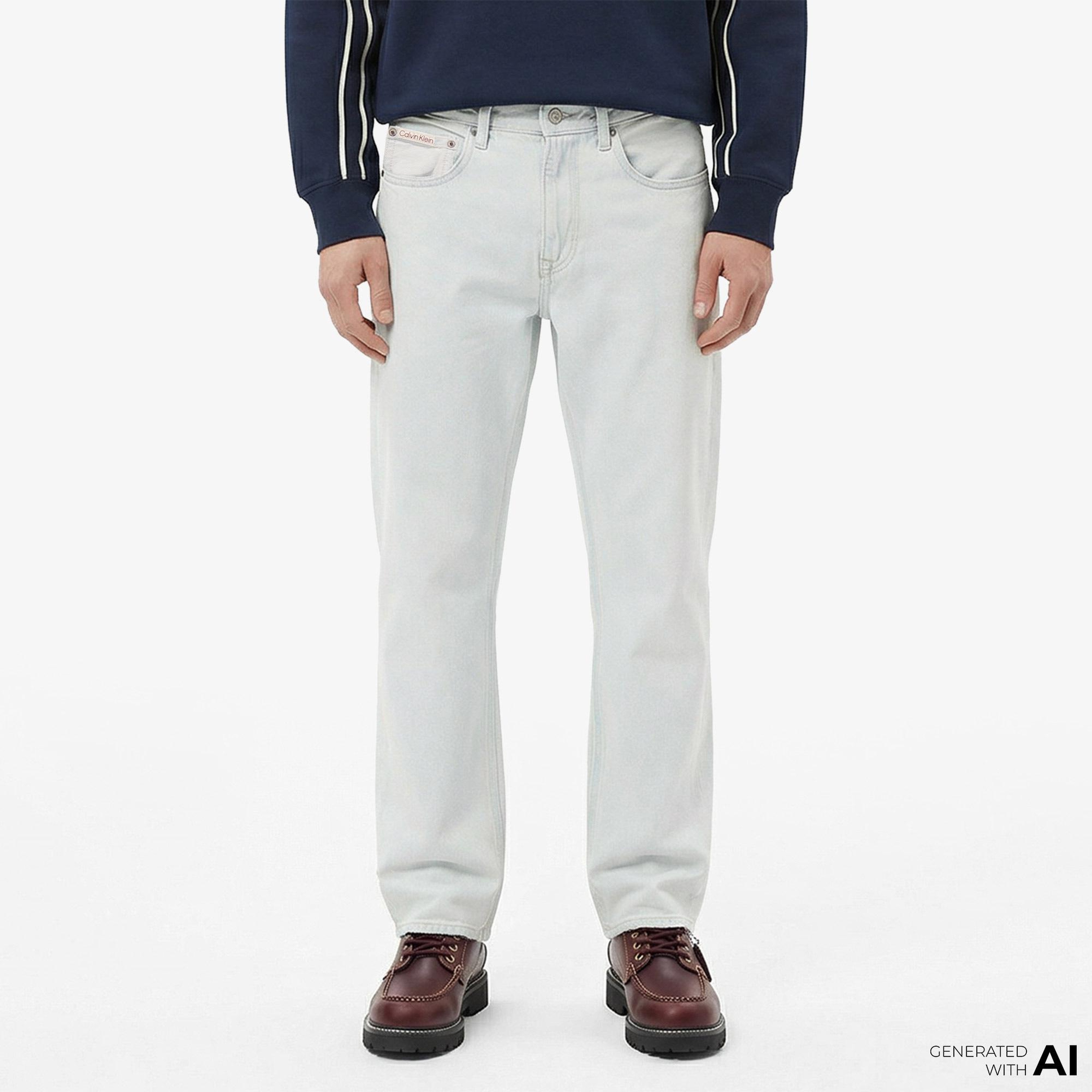 Calvin Klein 90S Straight Bleachout 205 Erkek Mavi Jean