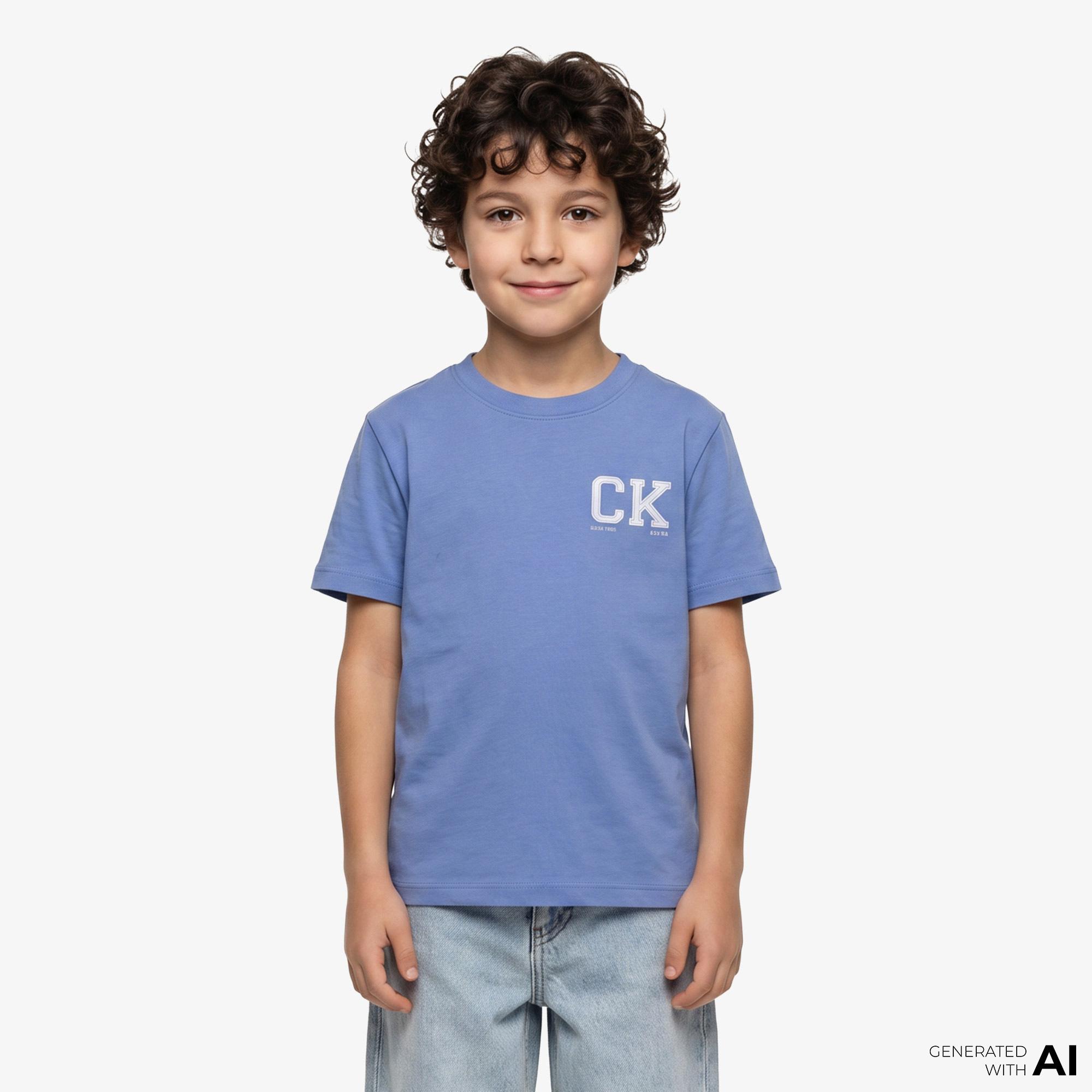 Calvin Klein Chest Logo Çocuk Mavi T-Shirt