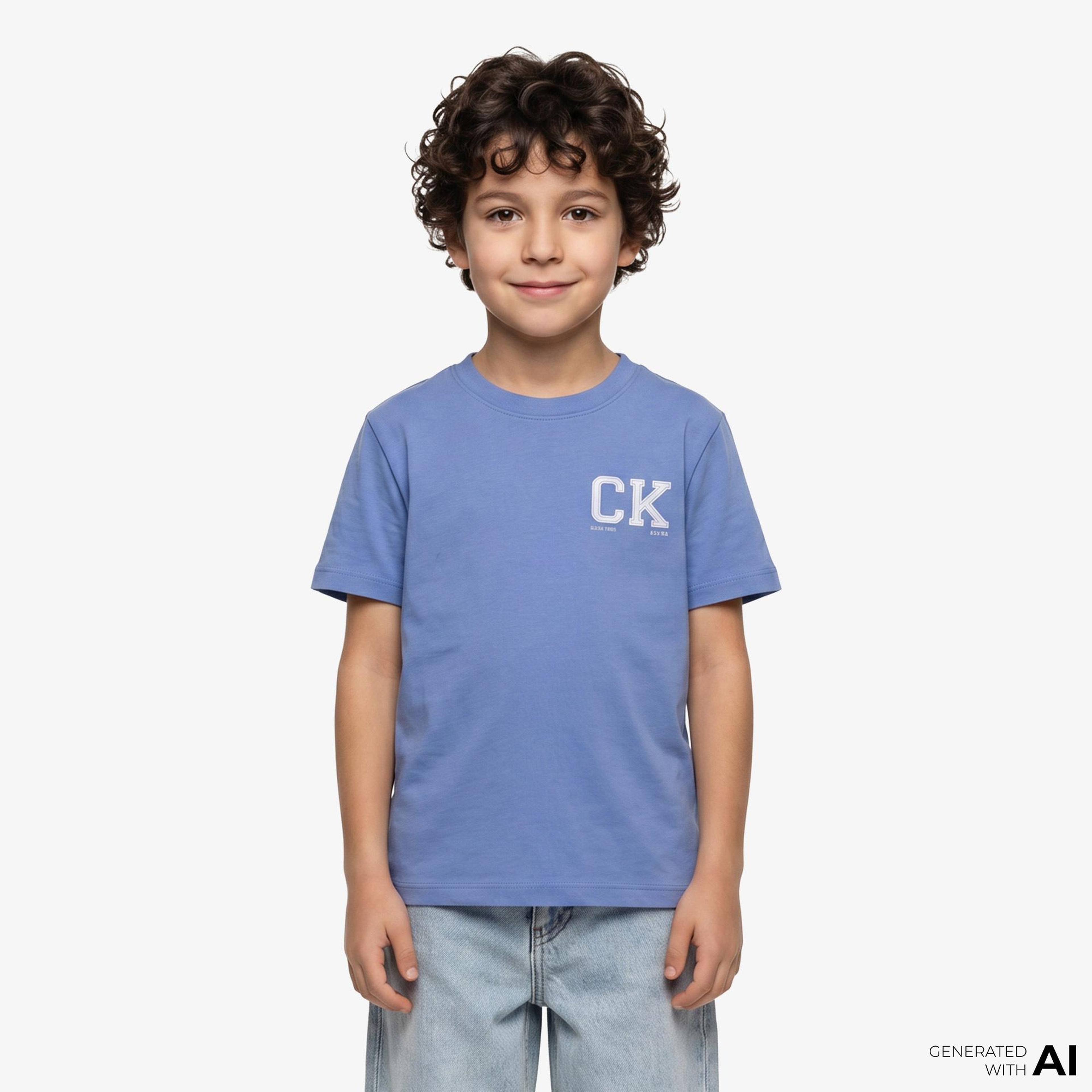 Calvin Klein Chest Logo Çocuk Mavi T-Shirt