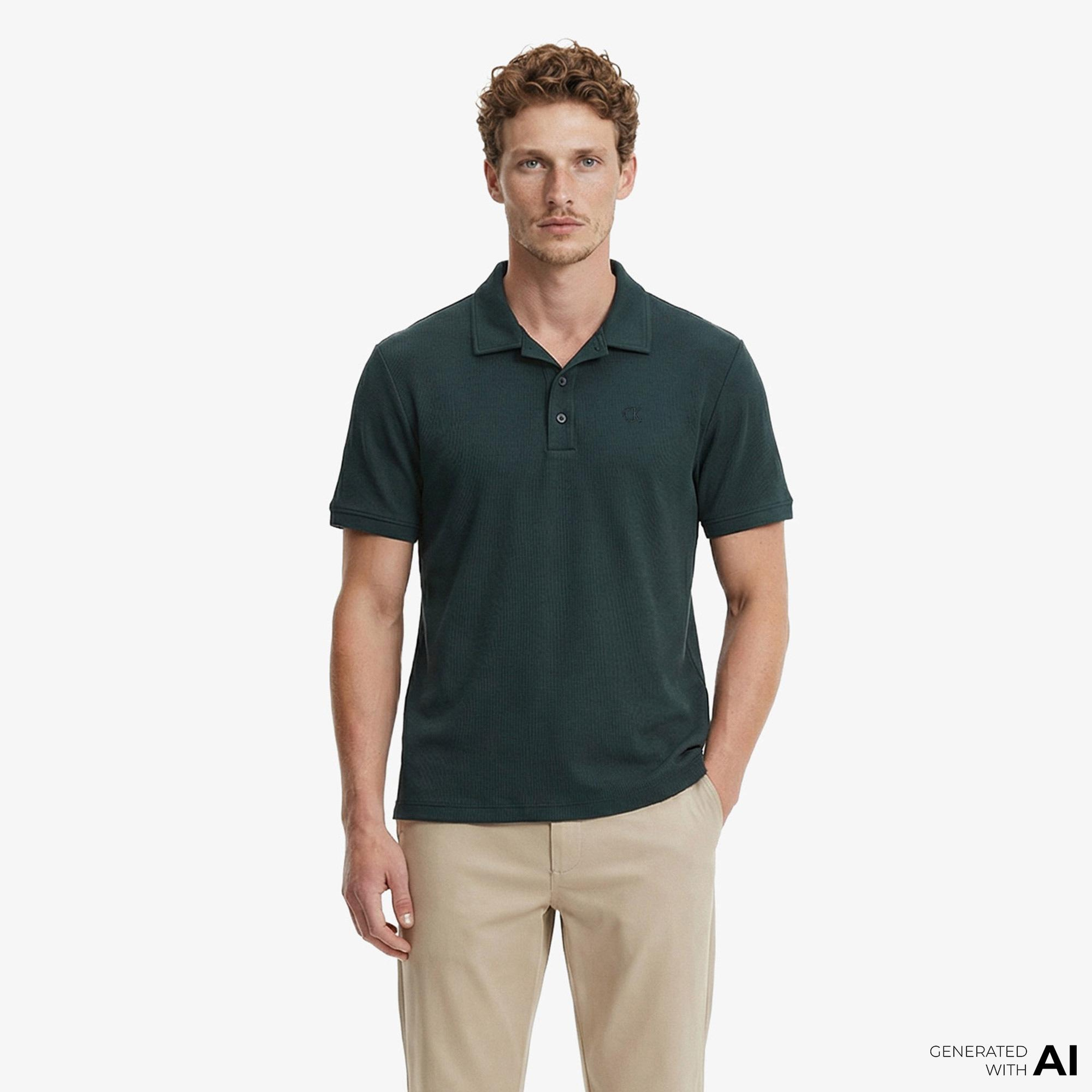 Calvin Klein Easy Micro Waffle Camp Erkek Yeşil Polo