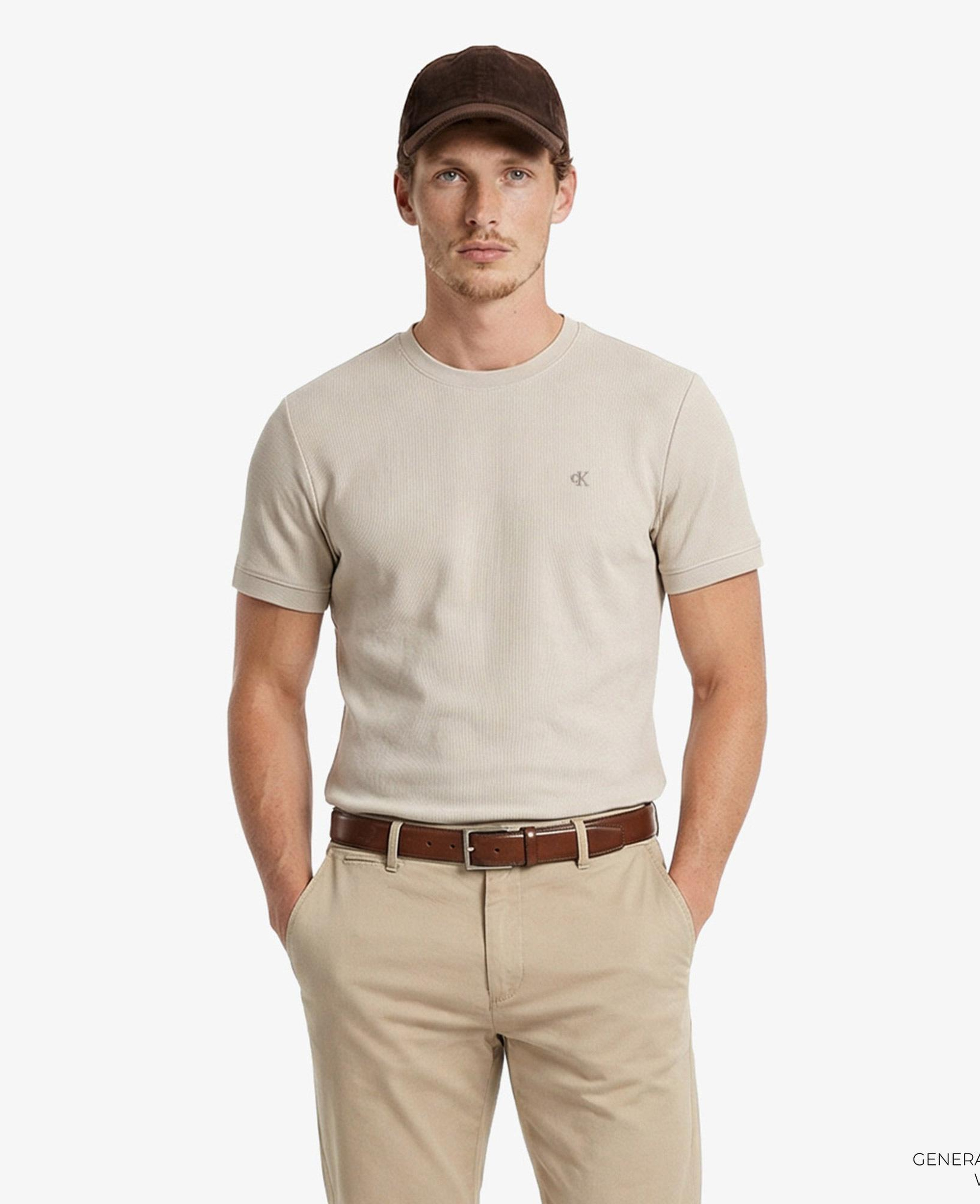 Calvin Klein Slim Micro Waffle Crewnk  Erkek Bej T-Shirt