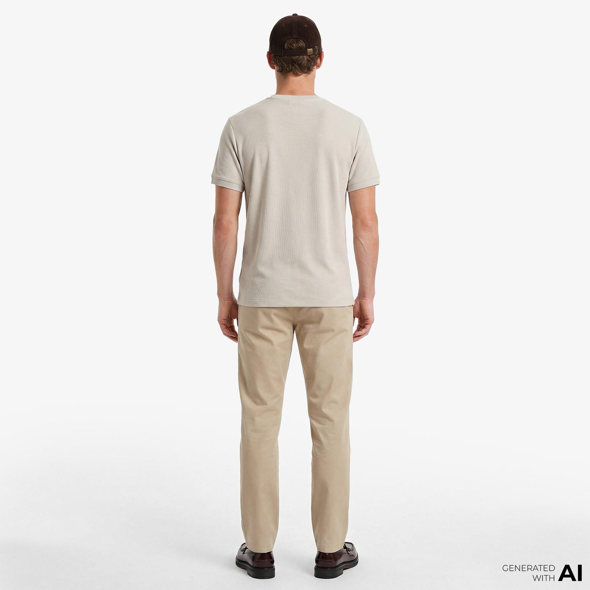 Calvin Klein Slim Micro Waffle Crewnk  Erkek Bej T-Shirt