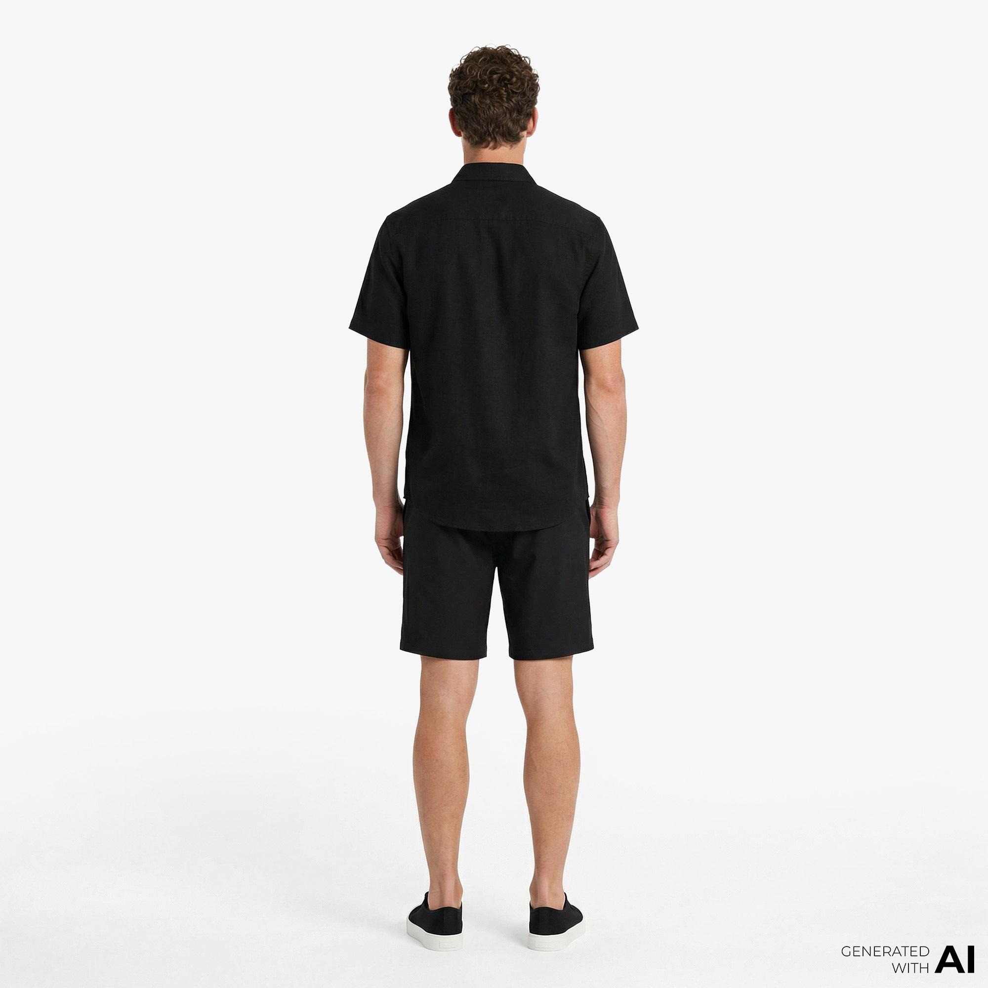 Calvin Klein Solid Causal Linen Classic Erkek Siyah Gömlek