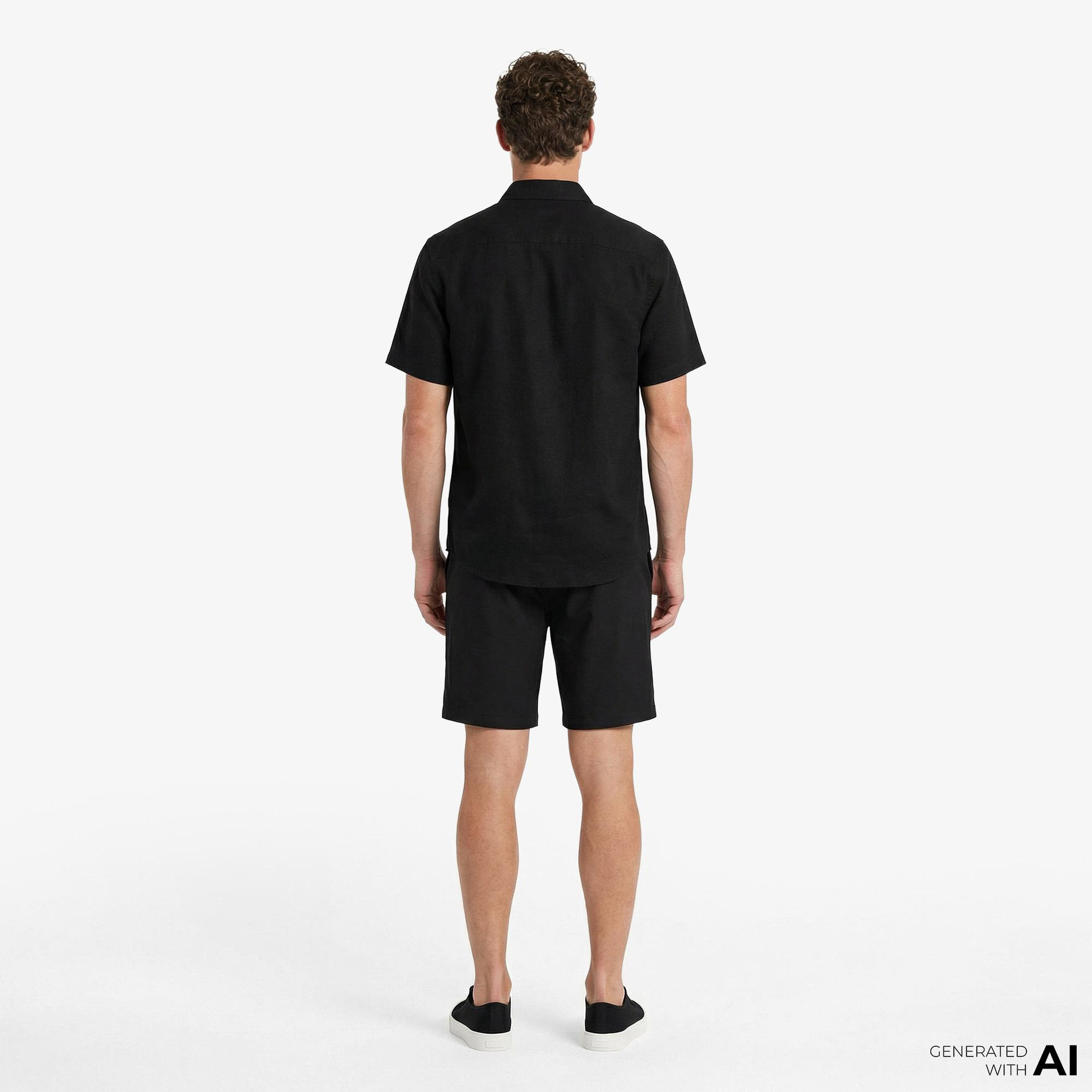 Calvin Klein Solid Causal Linen Classic Erkek Siyah Gömlek