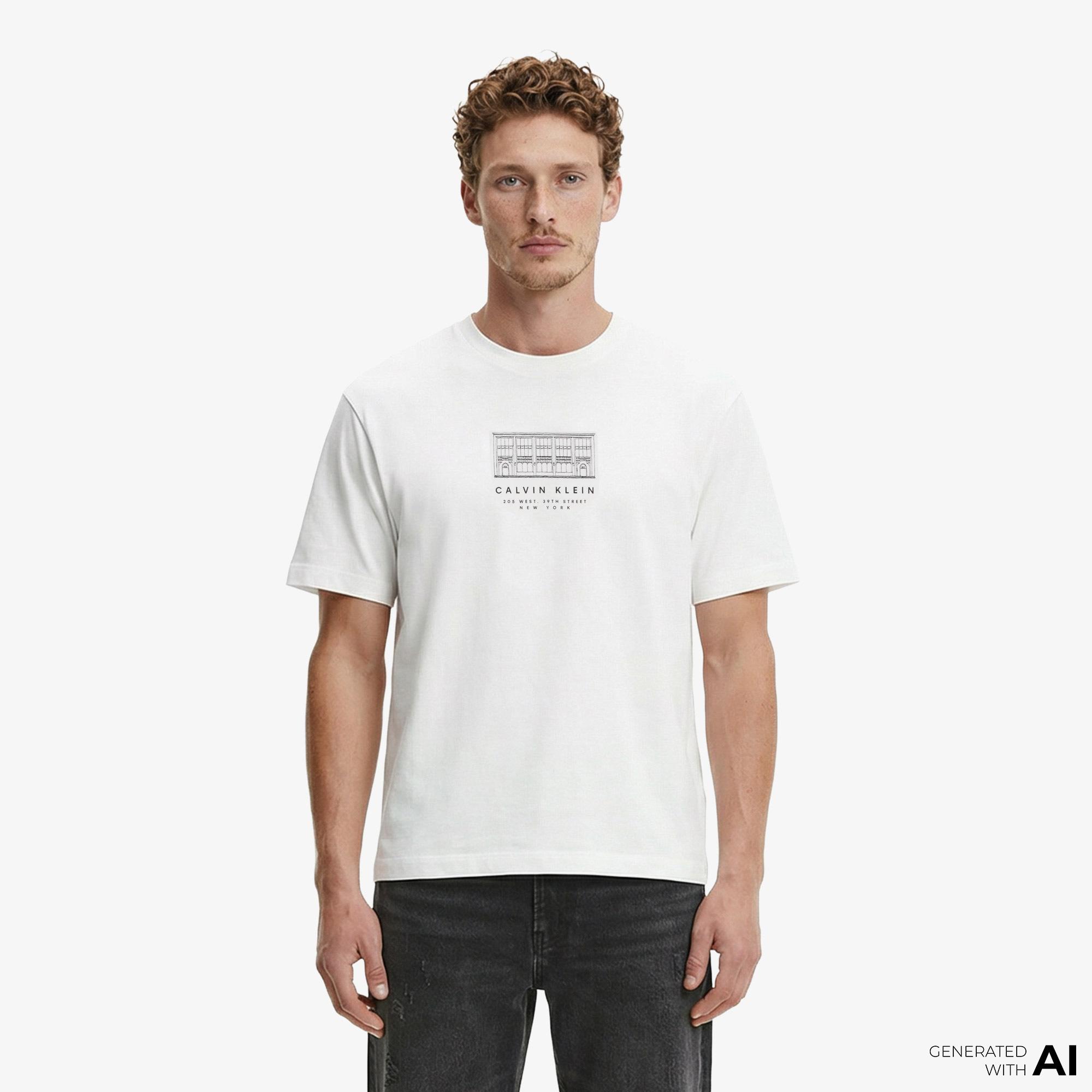 Calvin Klein 16S March Graphic Seasonal Erkek Beyaz T-Shirt