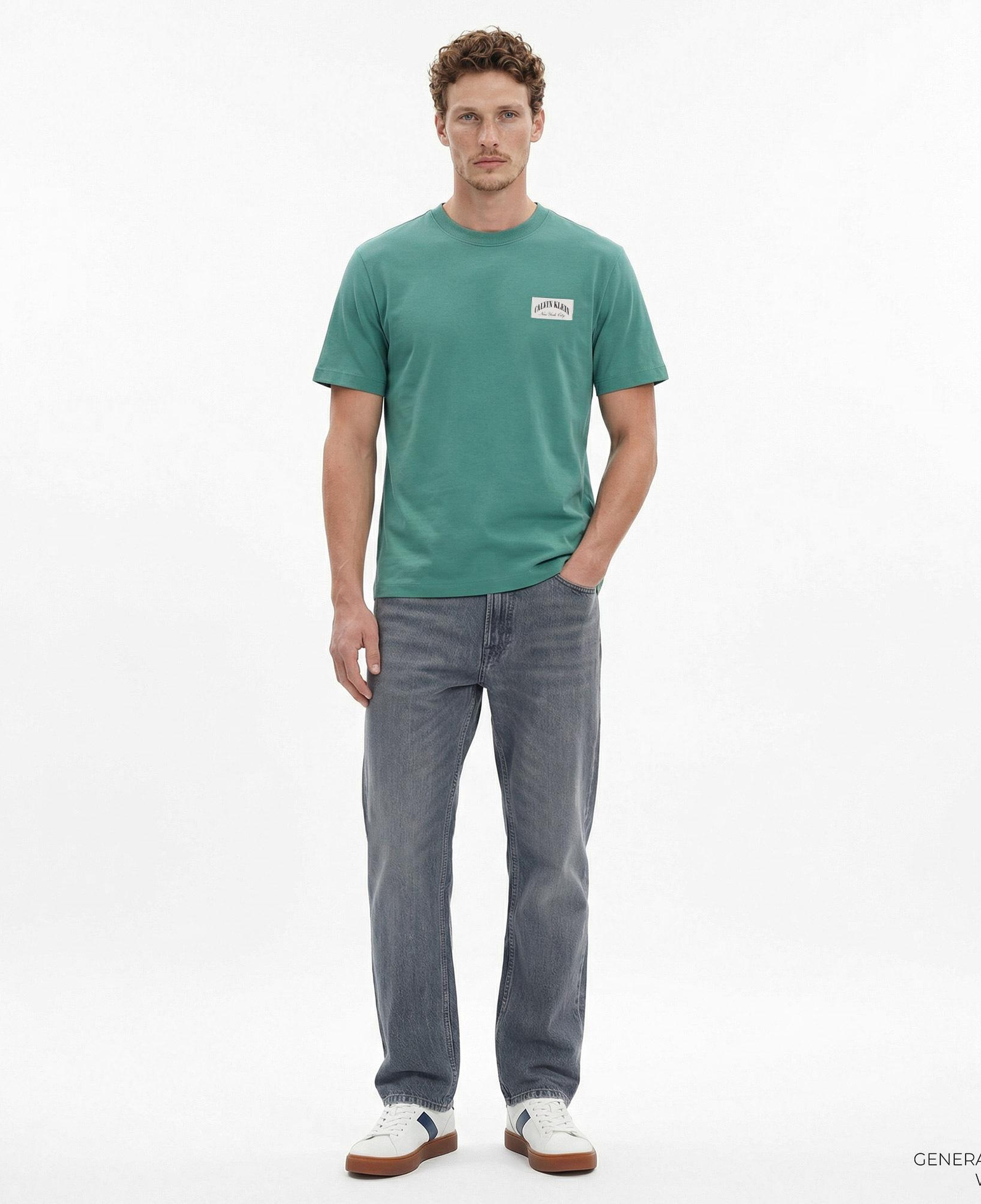 Calvin Klein 20S Easy Collegiate Badge  Erkek Yeşil T-Shirt
