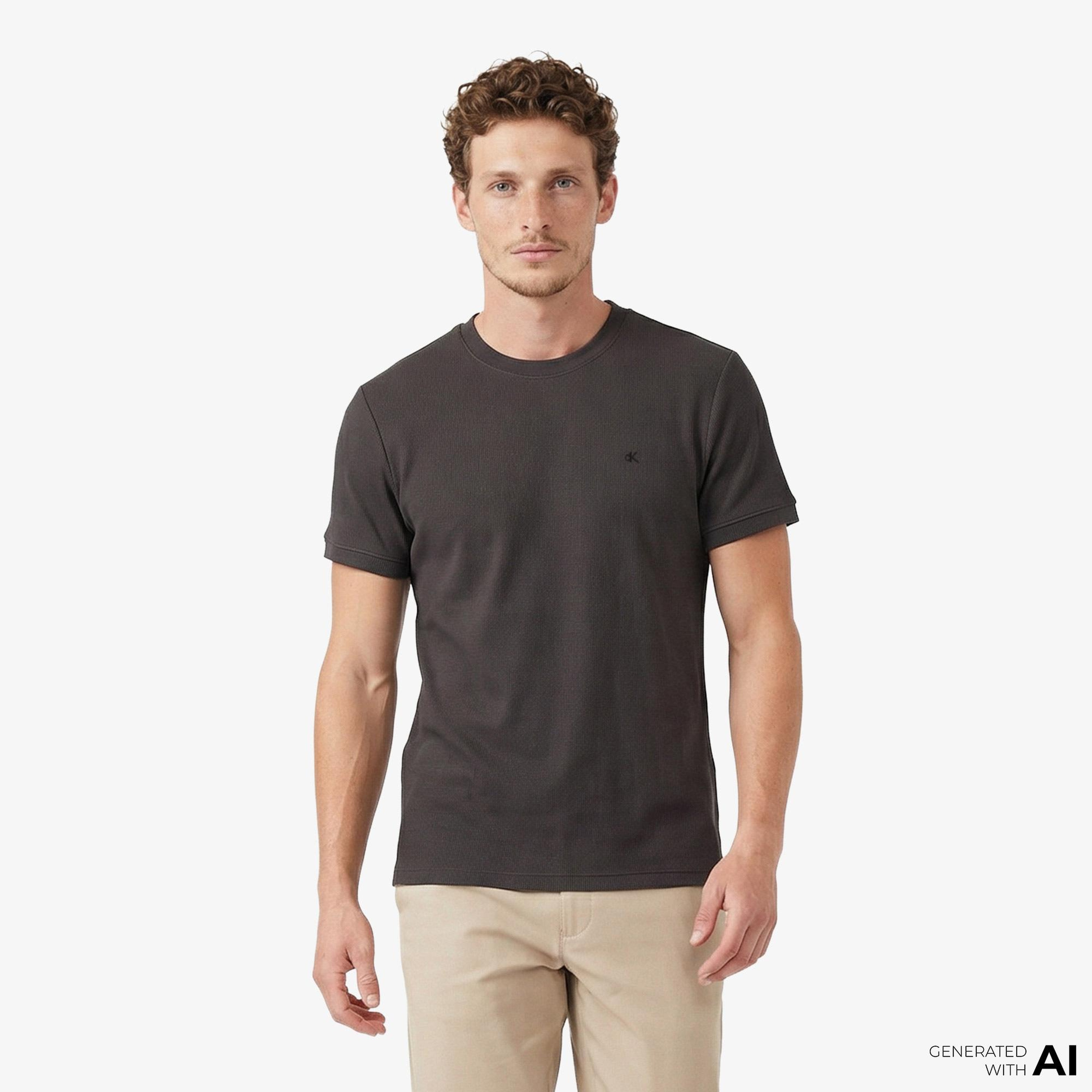 Calvin Klein Slim Micro Waffle Crewnk  Erkek Gri T-Shirt