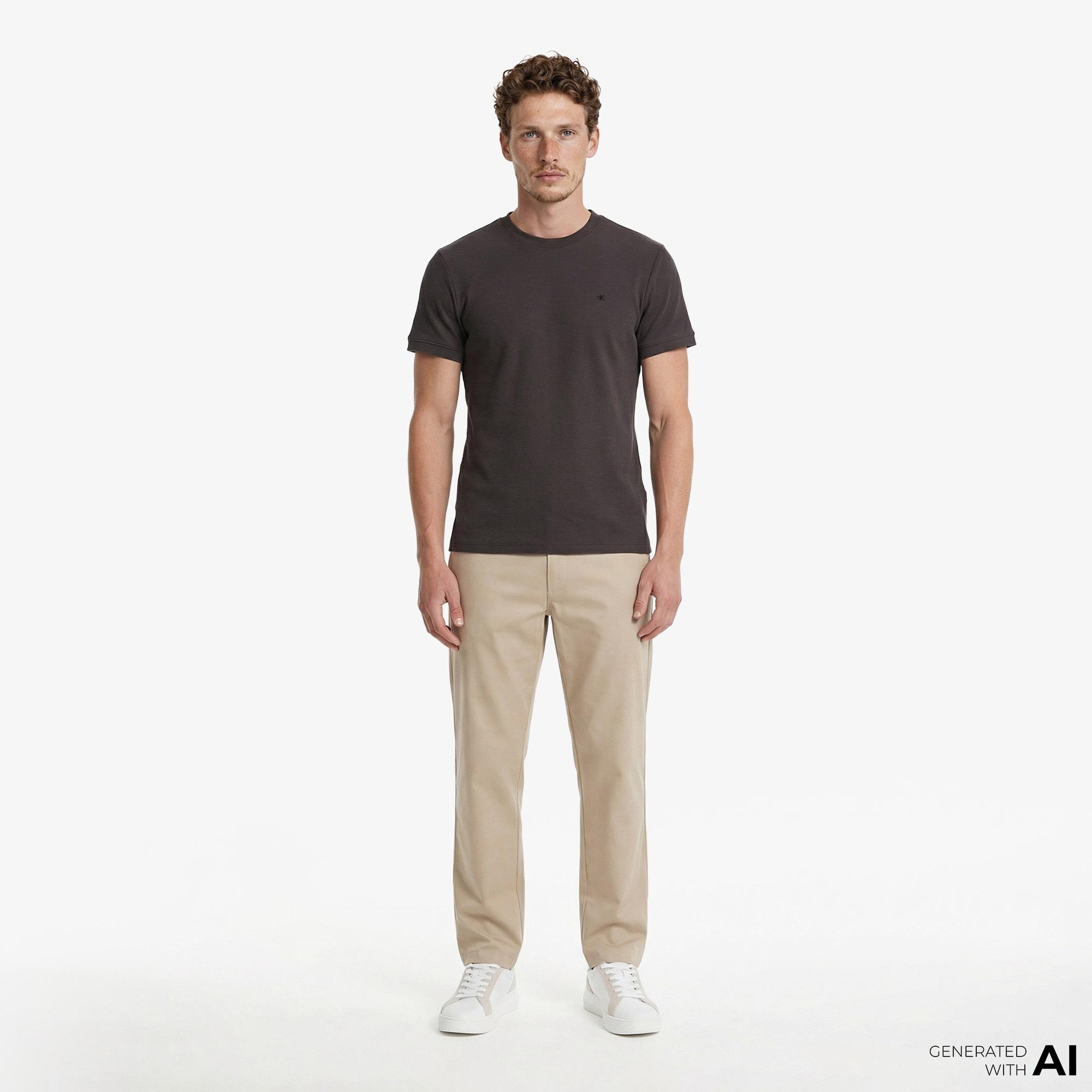 Calvin Klein Slim Micro Waffle Crewnk  Erkek Gri T-Shirt
