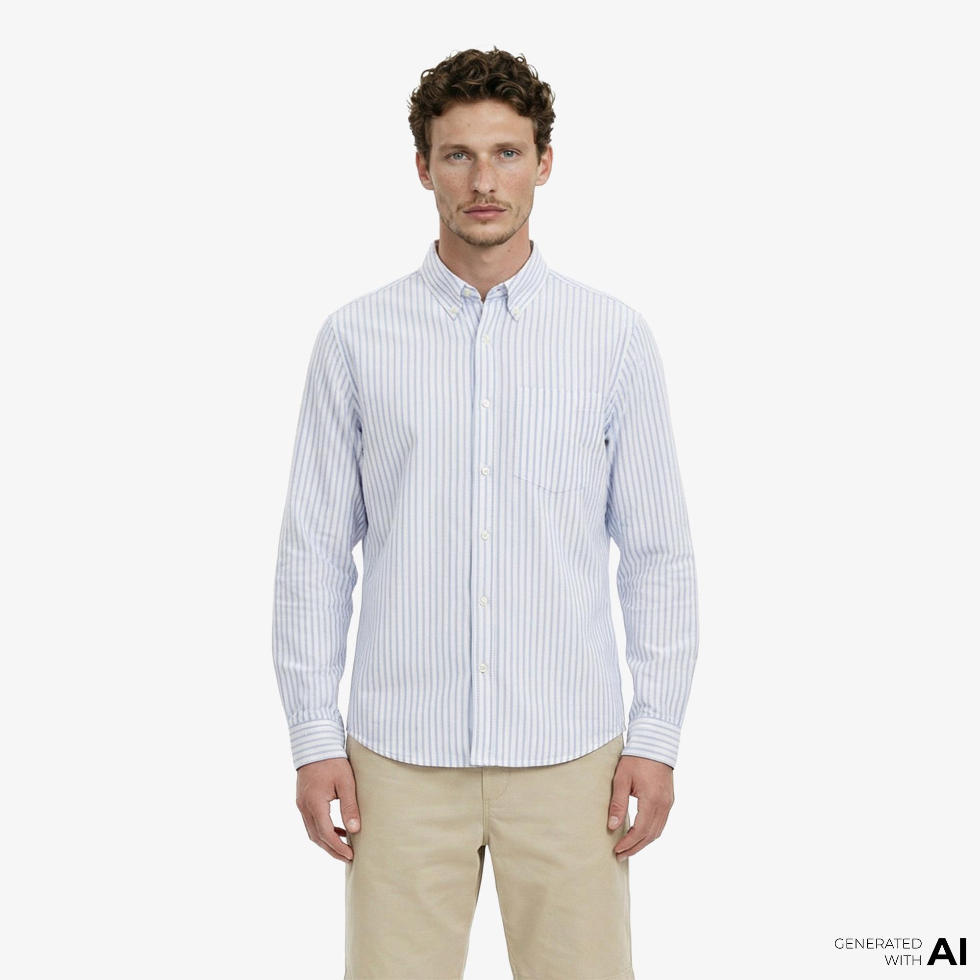 Calvin Klein Stripe Oxford Classic Erkek Mavi Gömlek