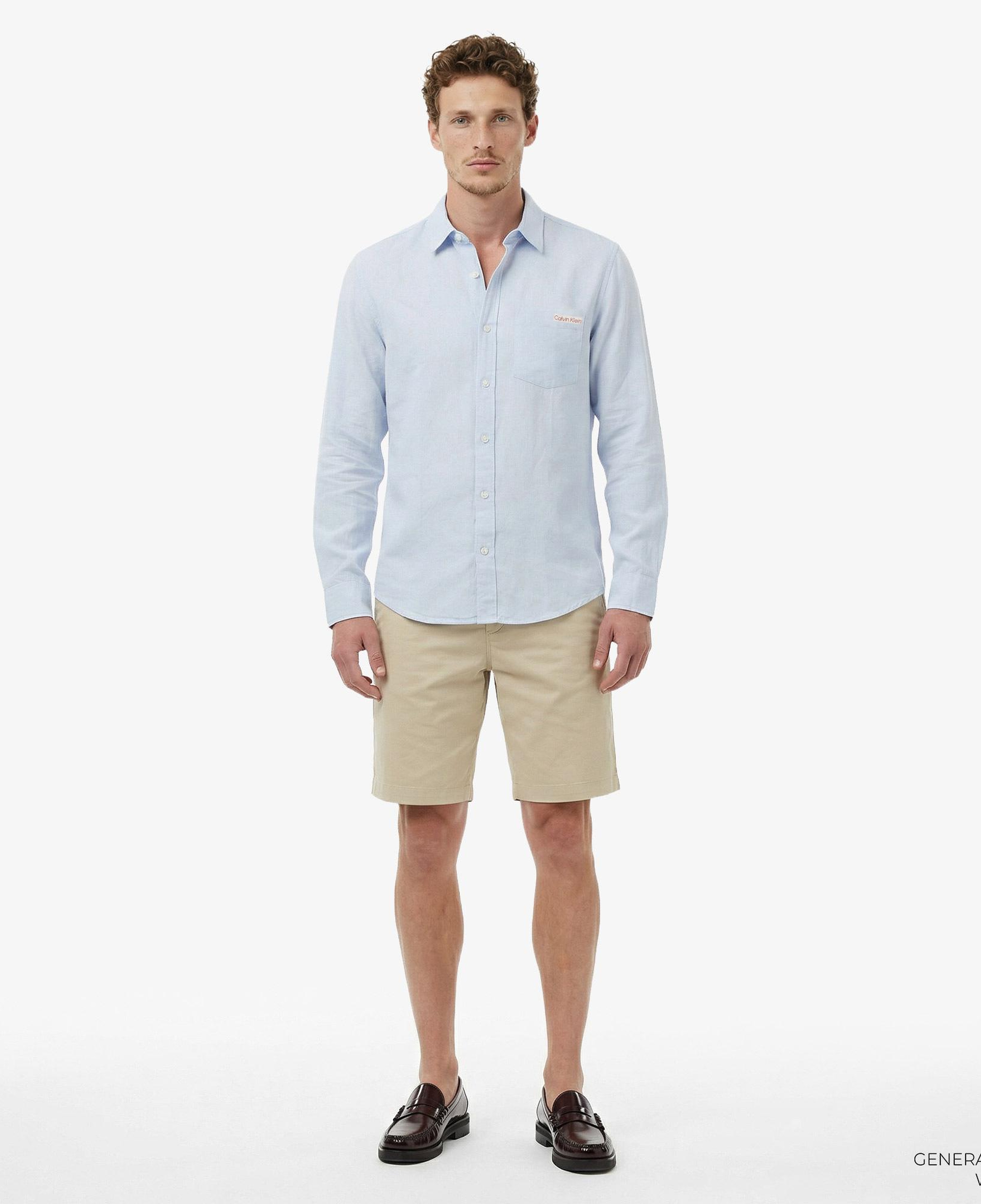 Calvin Klein Solid Casual Linen Classic Erkek Mavi Gömlek
