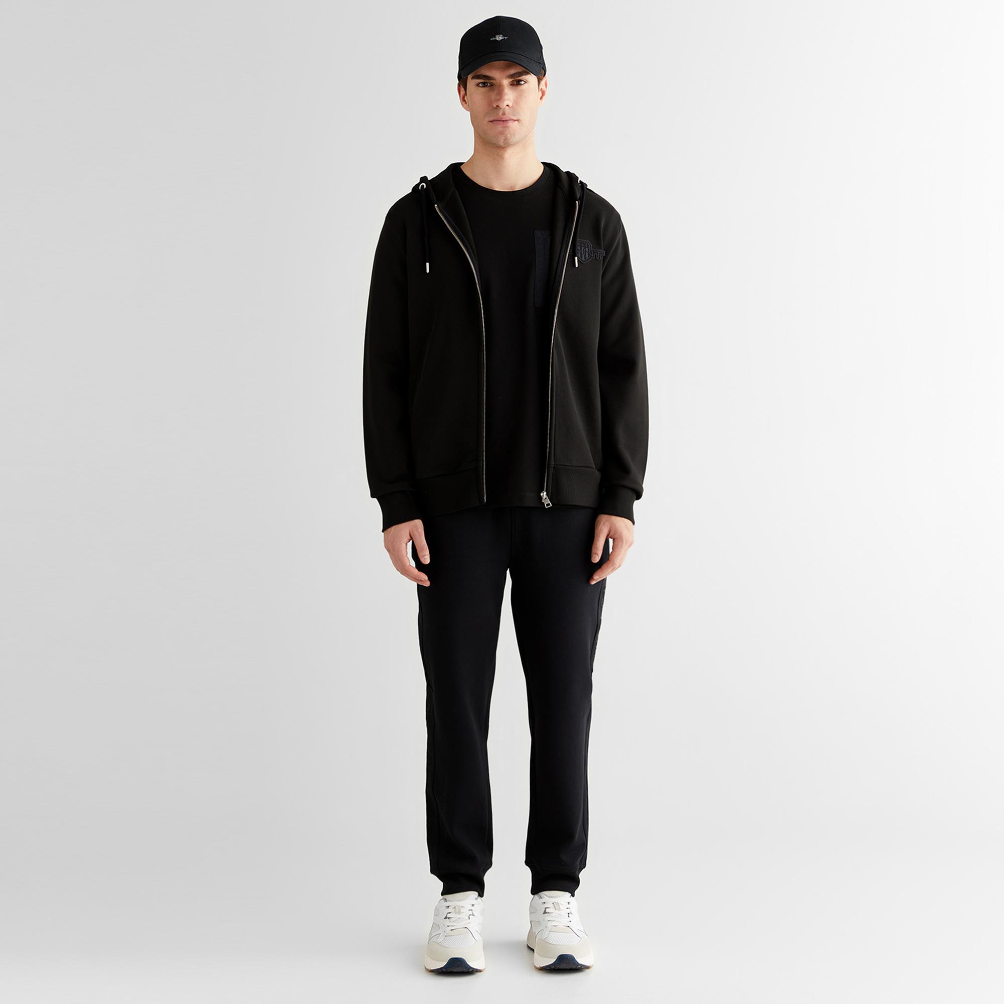 GANT Erkek Siyah Regular Fit Kapüşonlu Sweatshirt