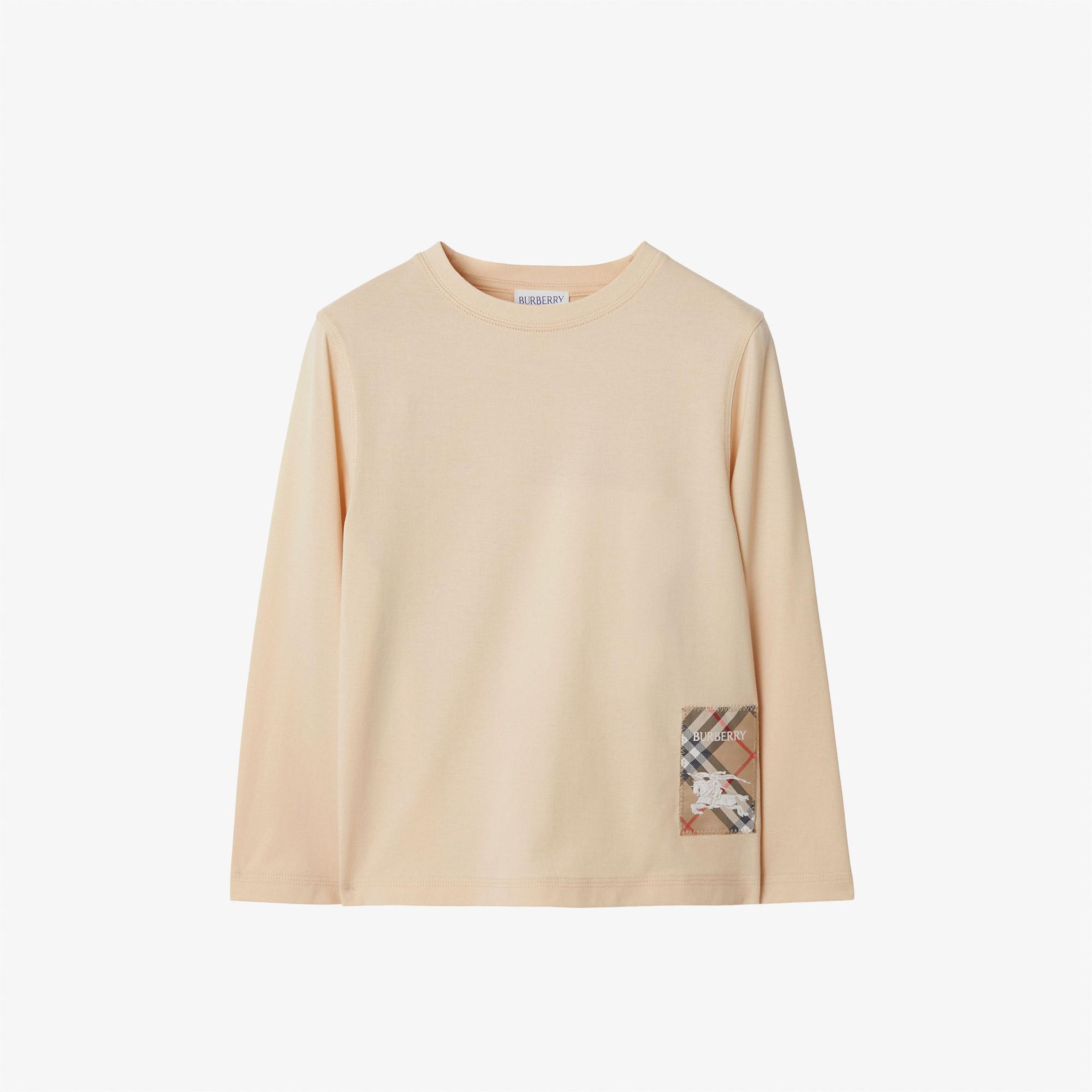 Burberry Kooper Check Label Cotton Çocuk Krem T-Shirt