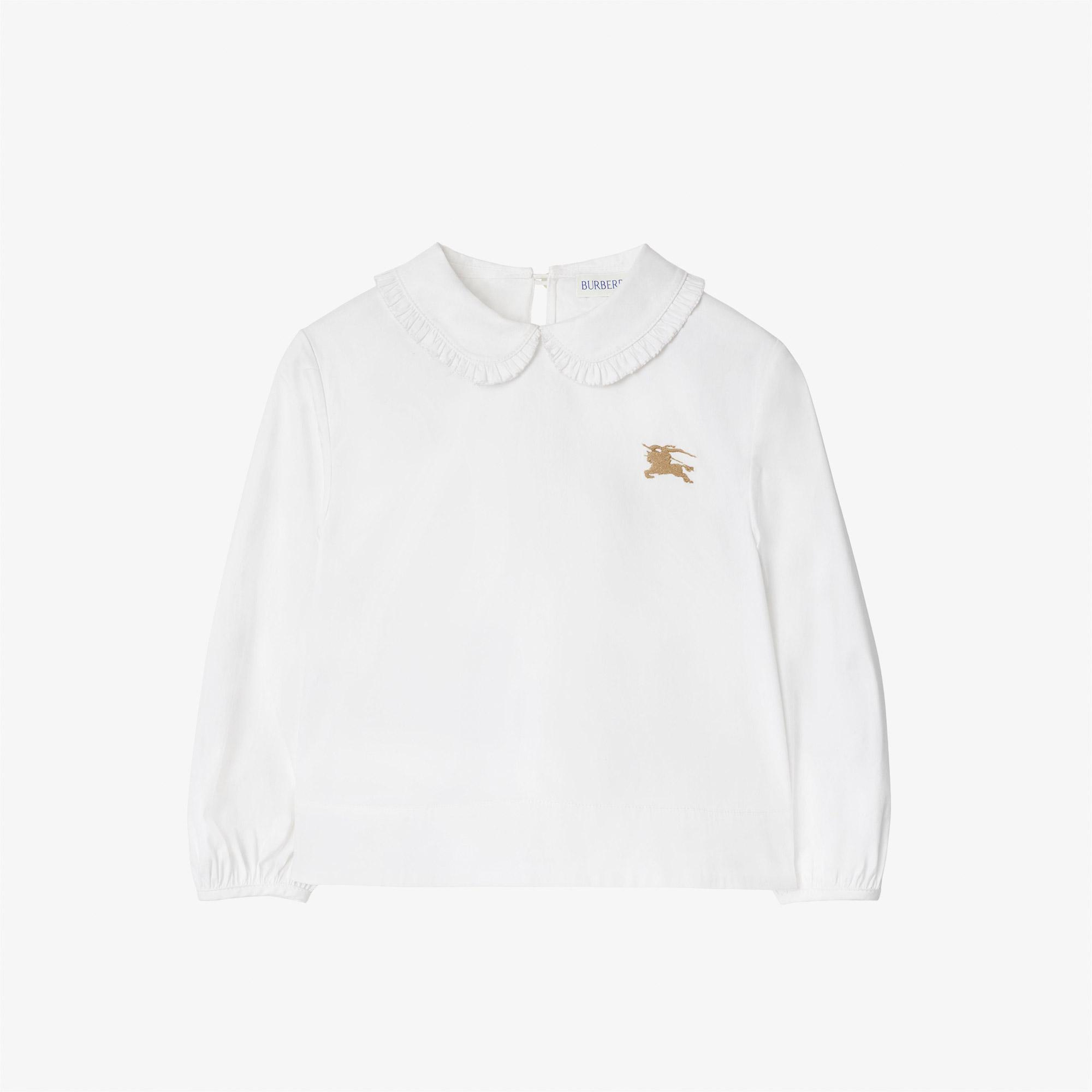 Burberry Cora Frill Cotton Çocuk Beyaz Gömlek