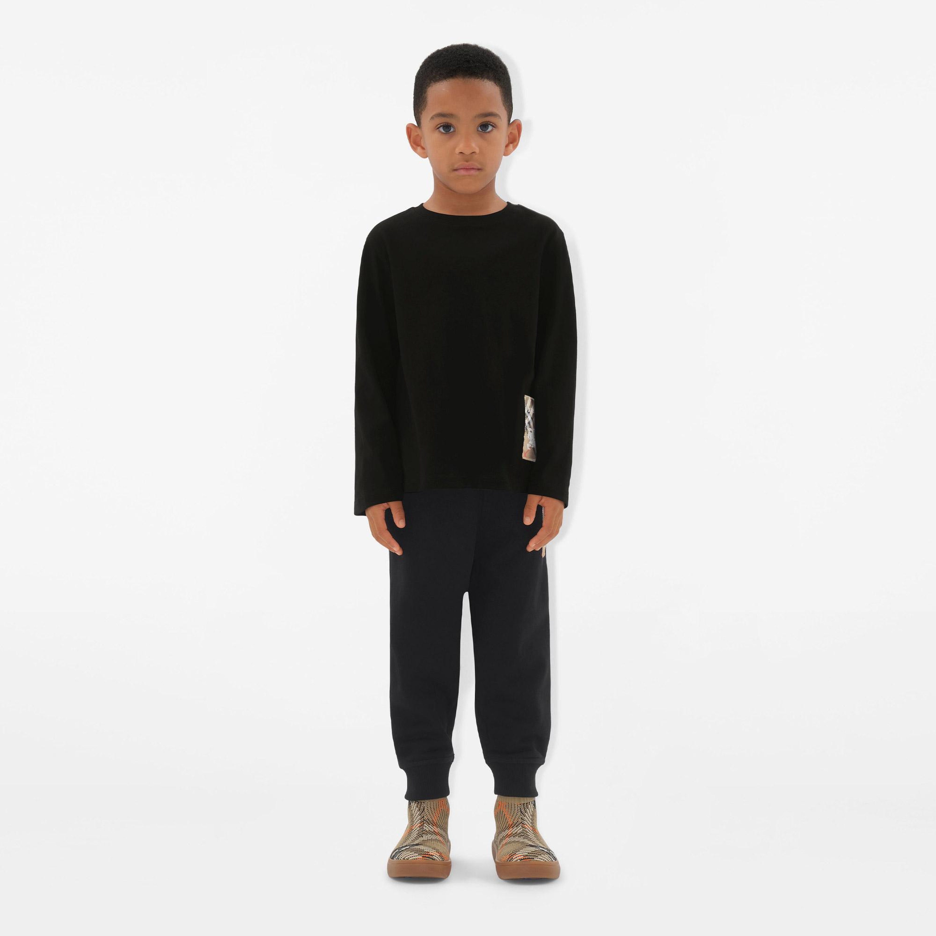 Burberry Kooper Check Label Cotton Çocuk Siyah T-Shirt