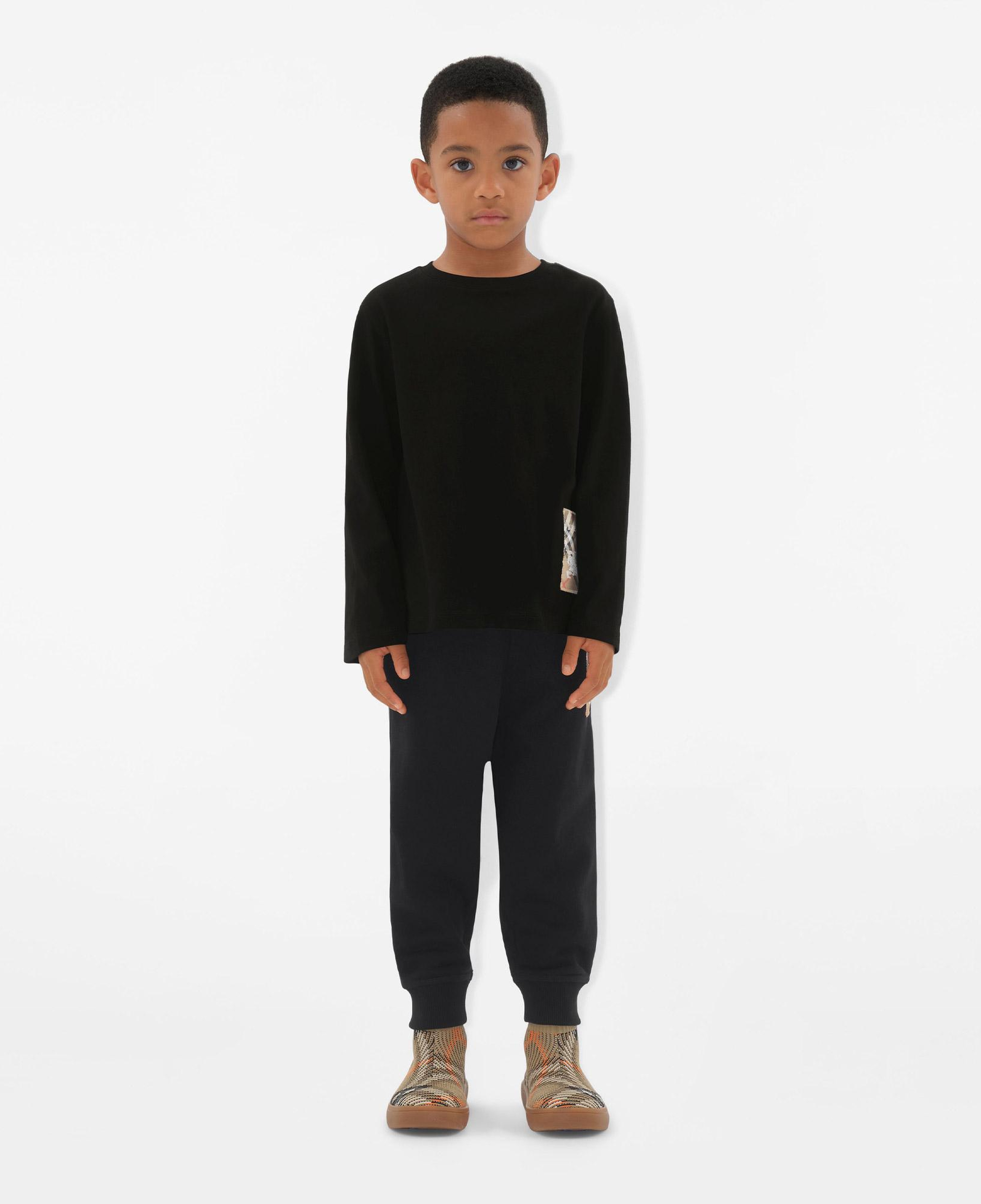 Burberry Kooper Check Label Cotton Çocuk Siyah T-Shirt