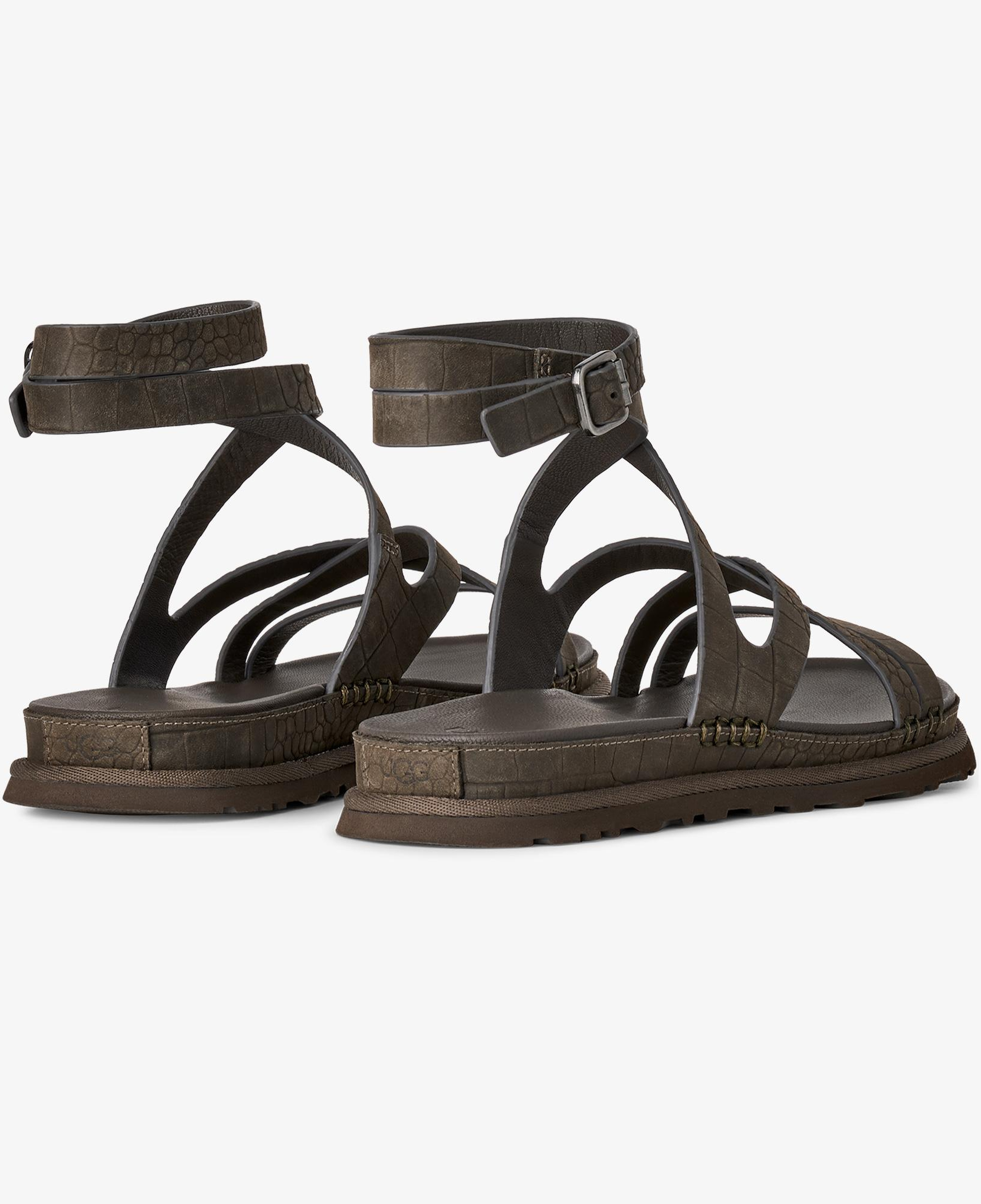 UGG Goldengaze Embossed Ankle Wrap Kadın Siyah Sandalet