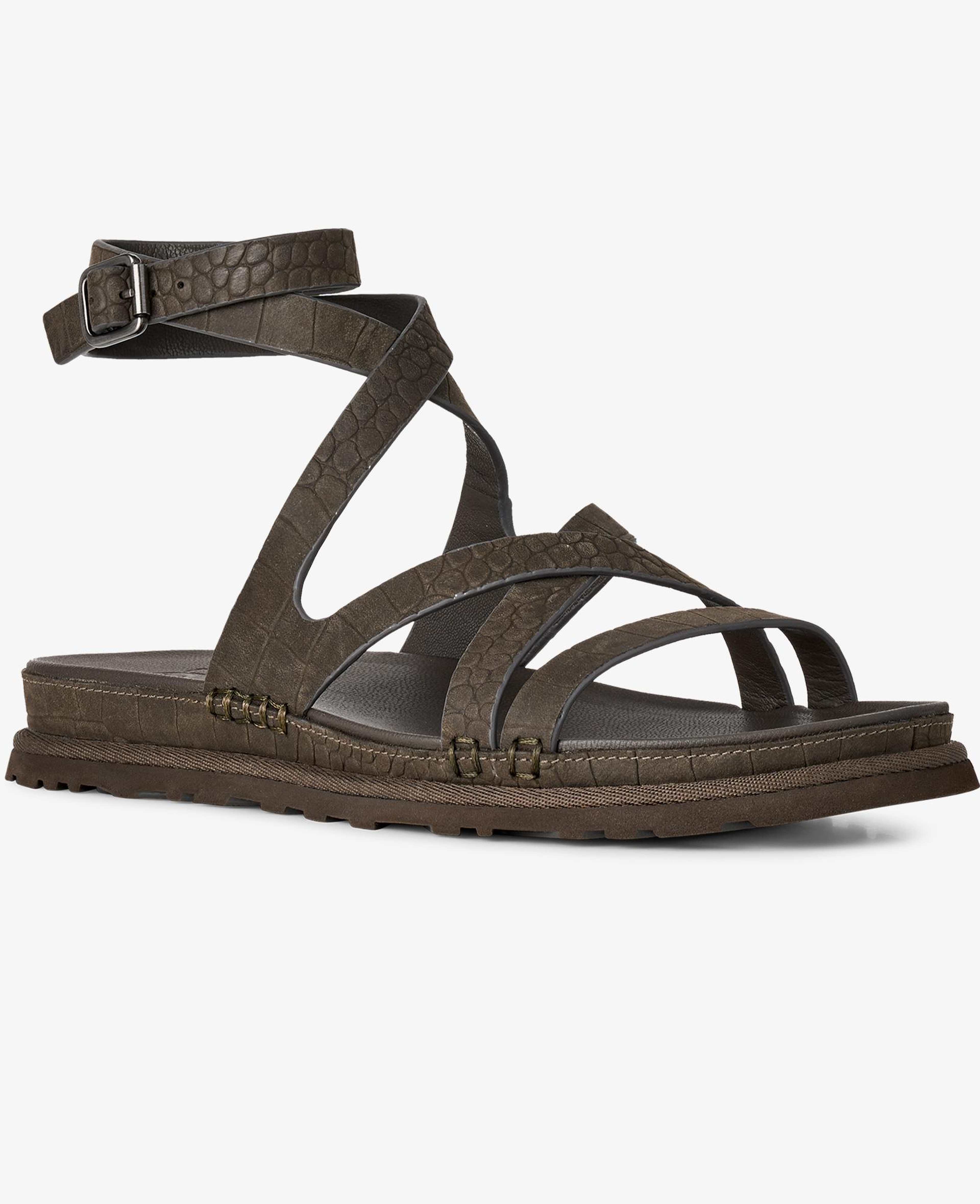 UGG Goldengaze Embossed Ankle Wrap Kadın Siyah Sandalet